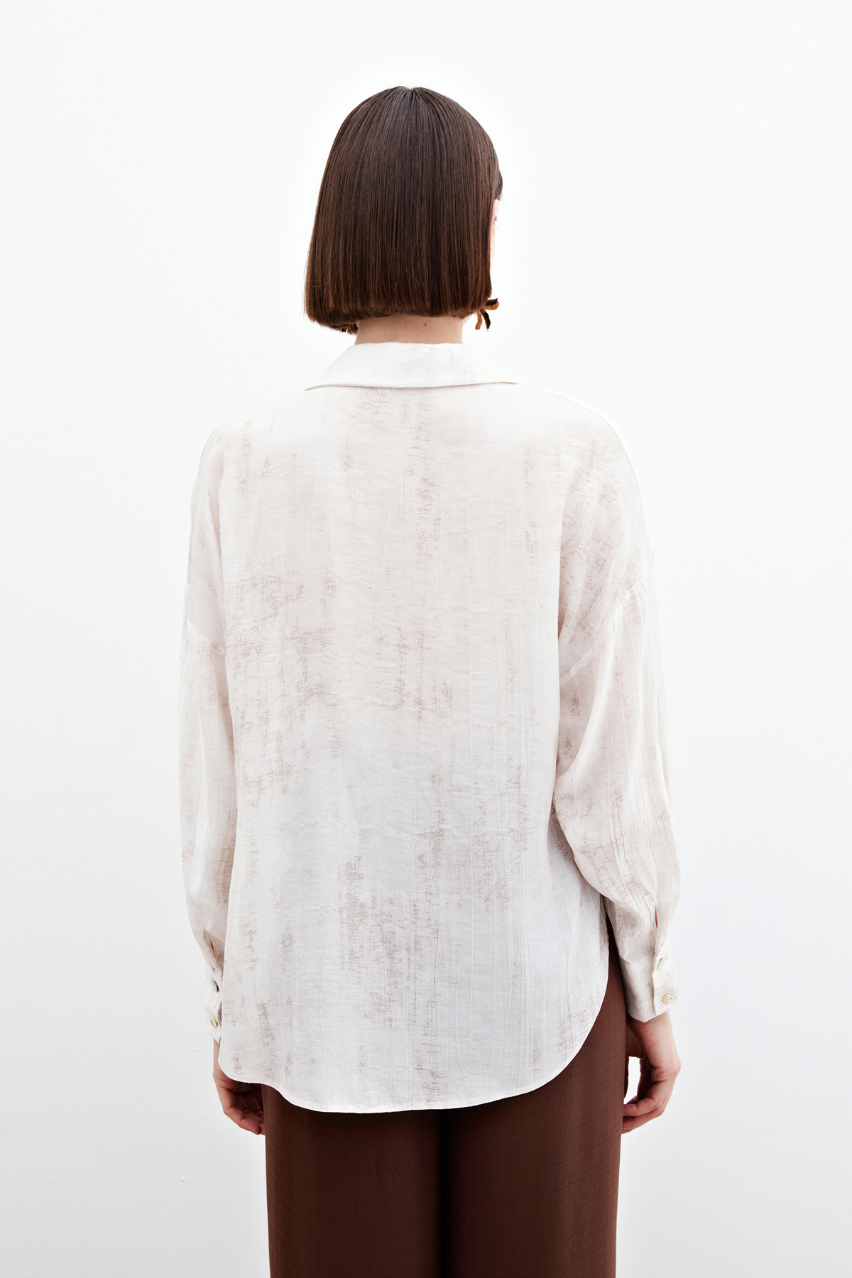 Desenli İnce Salaş Gömlek - Taş