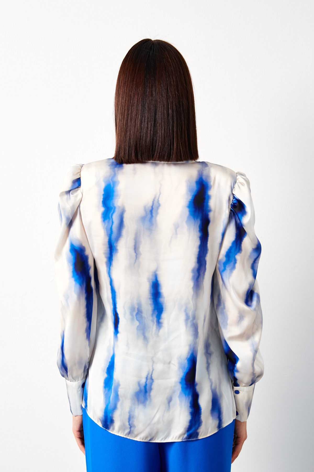 Desenli Kabarık Kol Gömlek - MAVİ