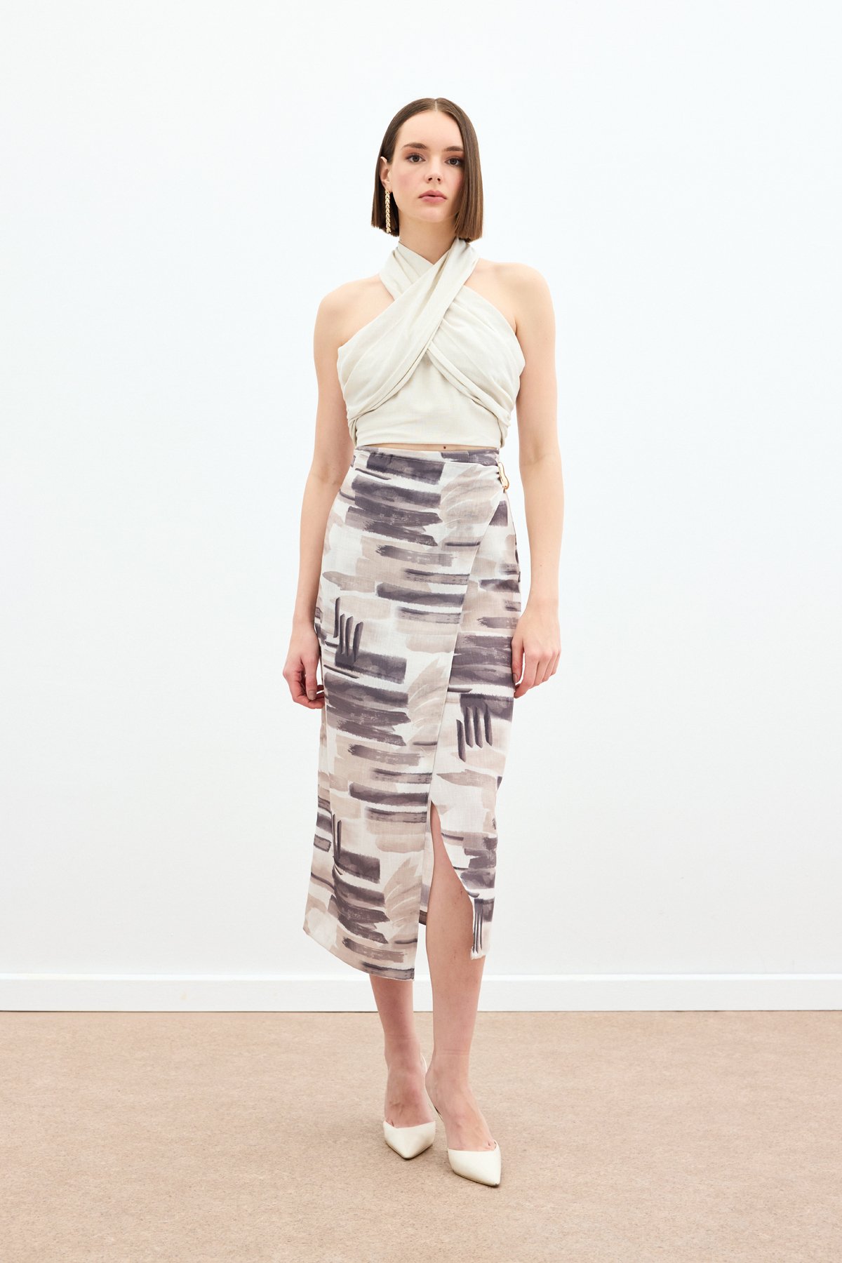 Desenli Keten Kalem Etek - Taş