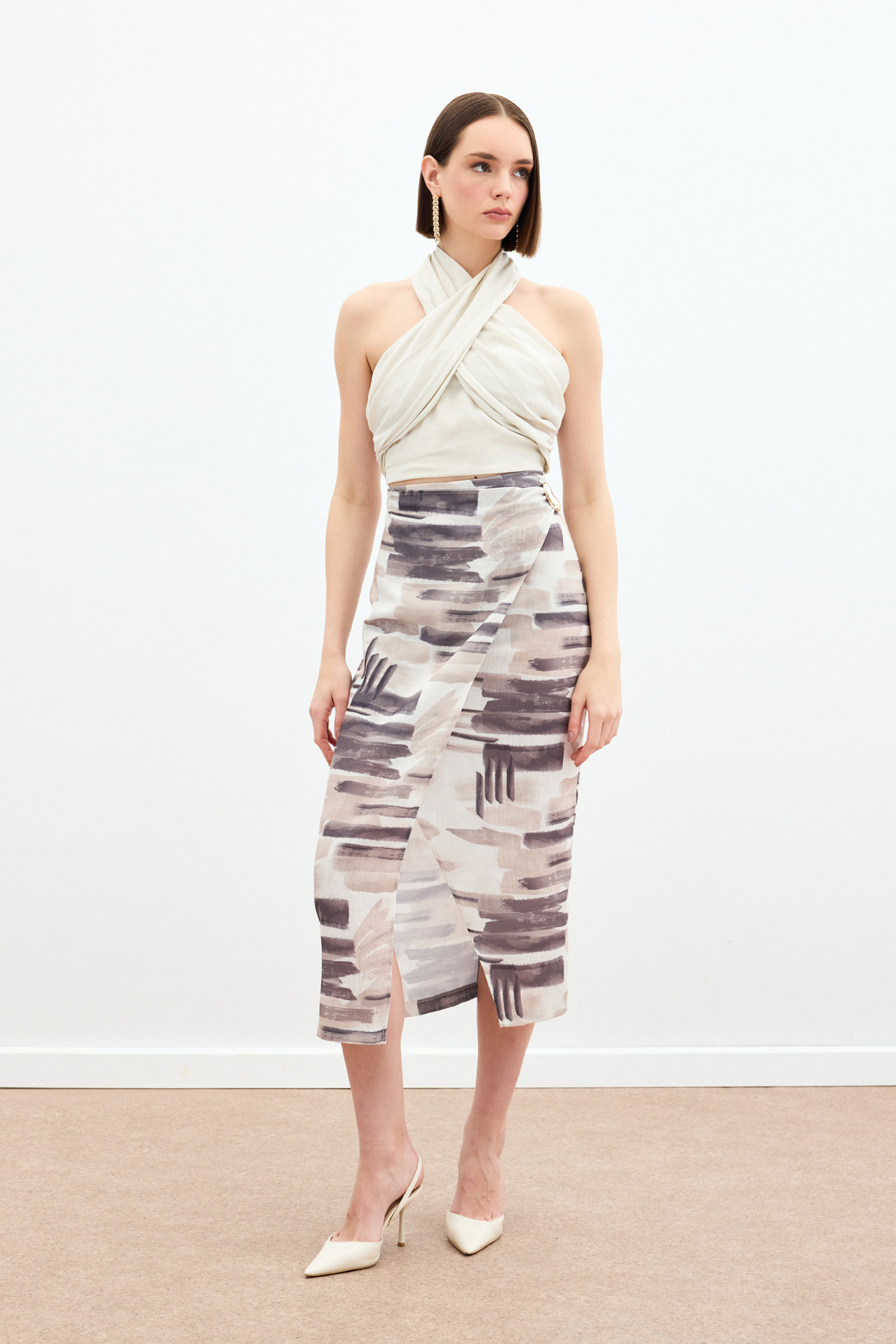 Desenli Keten Kalem Etek - Taş