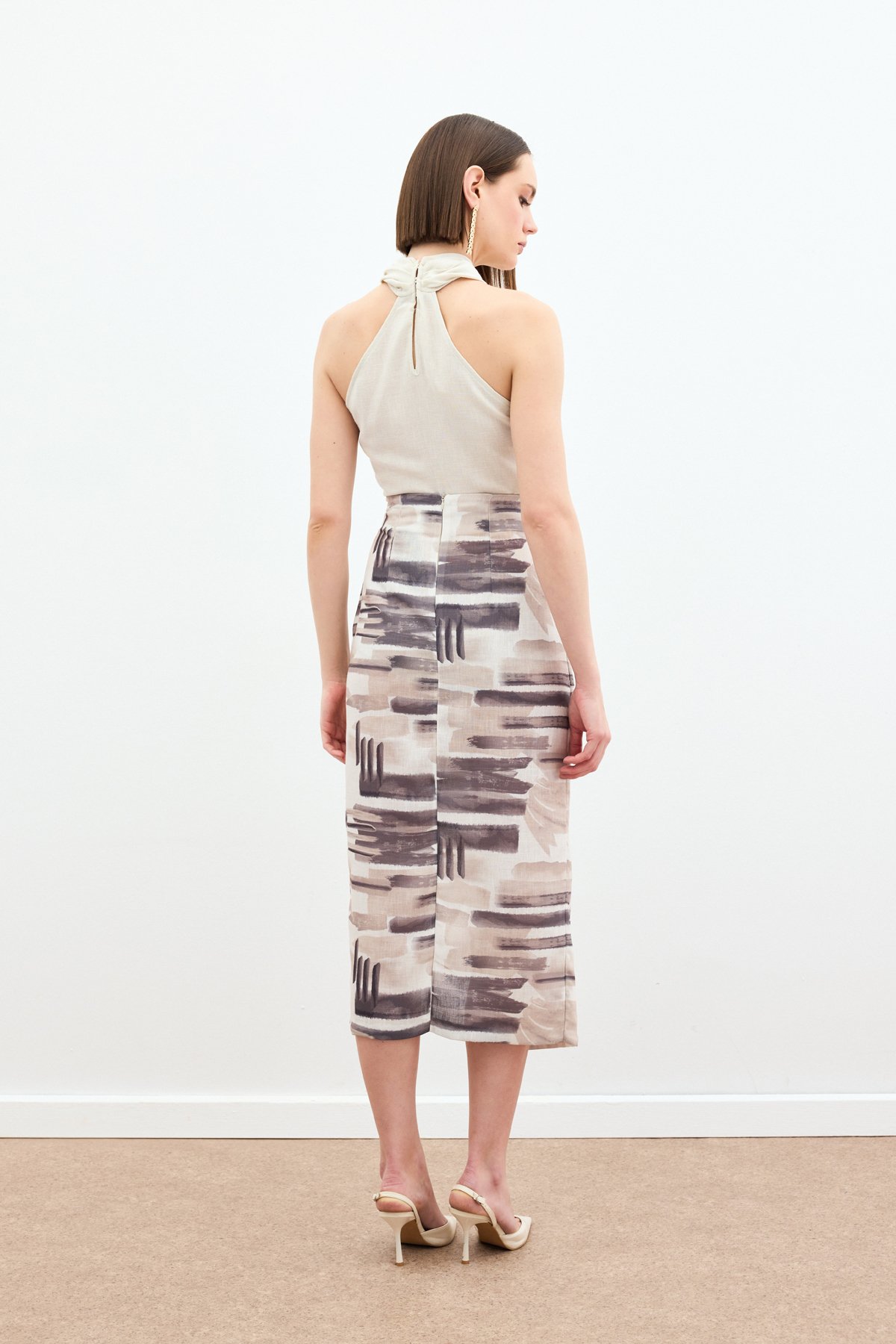 Desenli Keten Kalem Etek - Taş