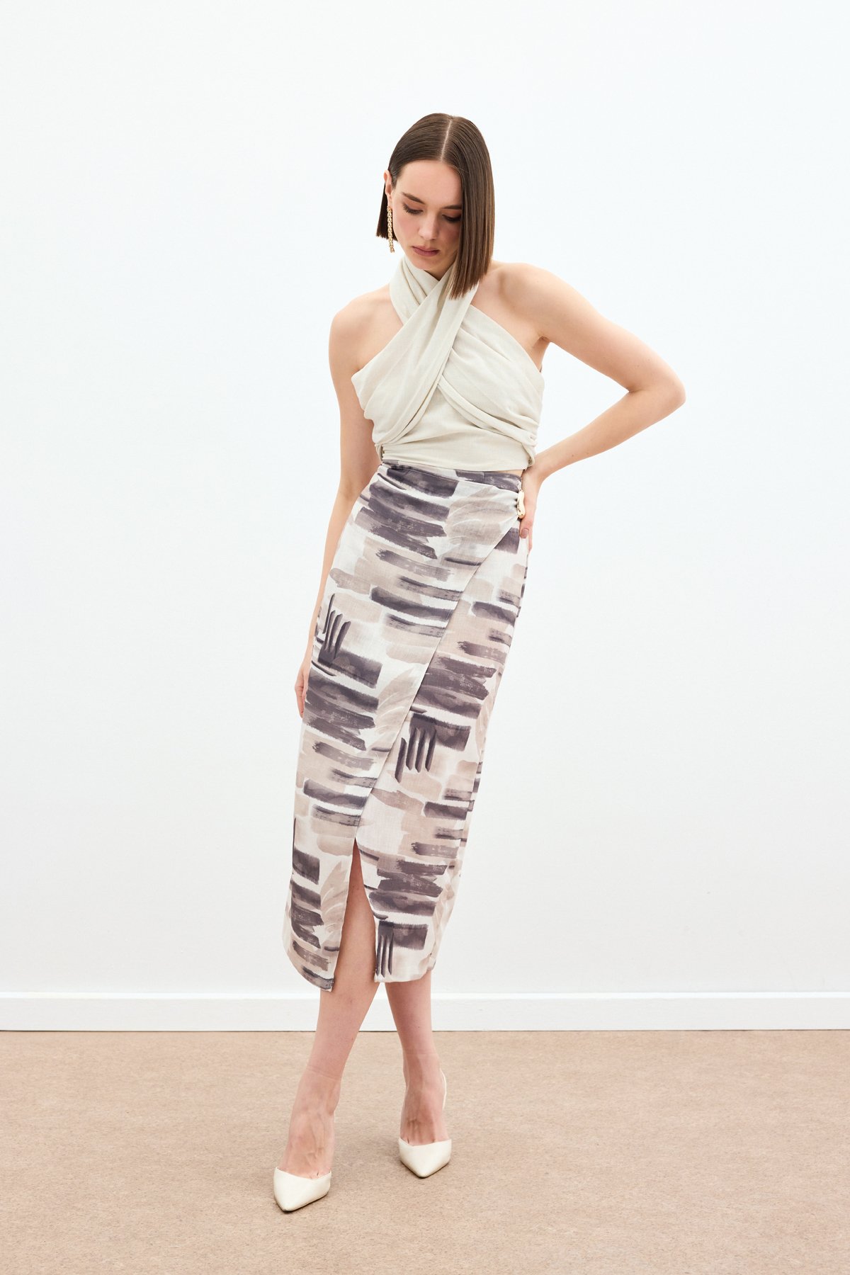 Desenli Keten Kalem Etek - Taş