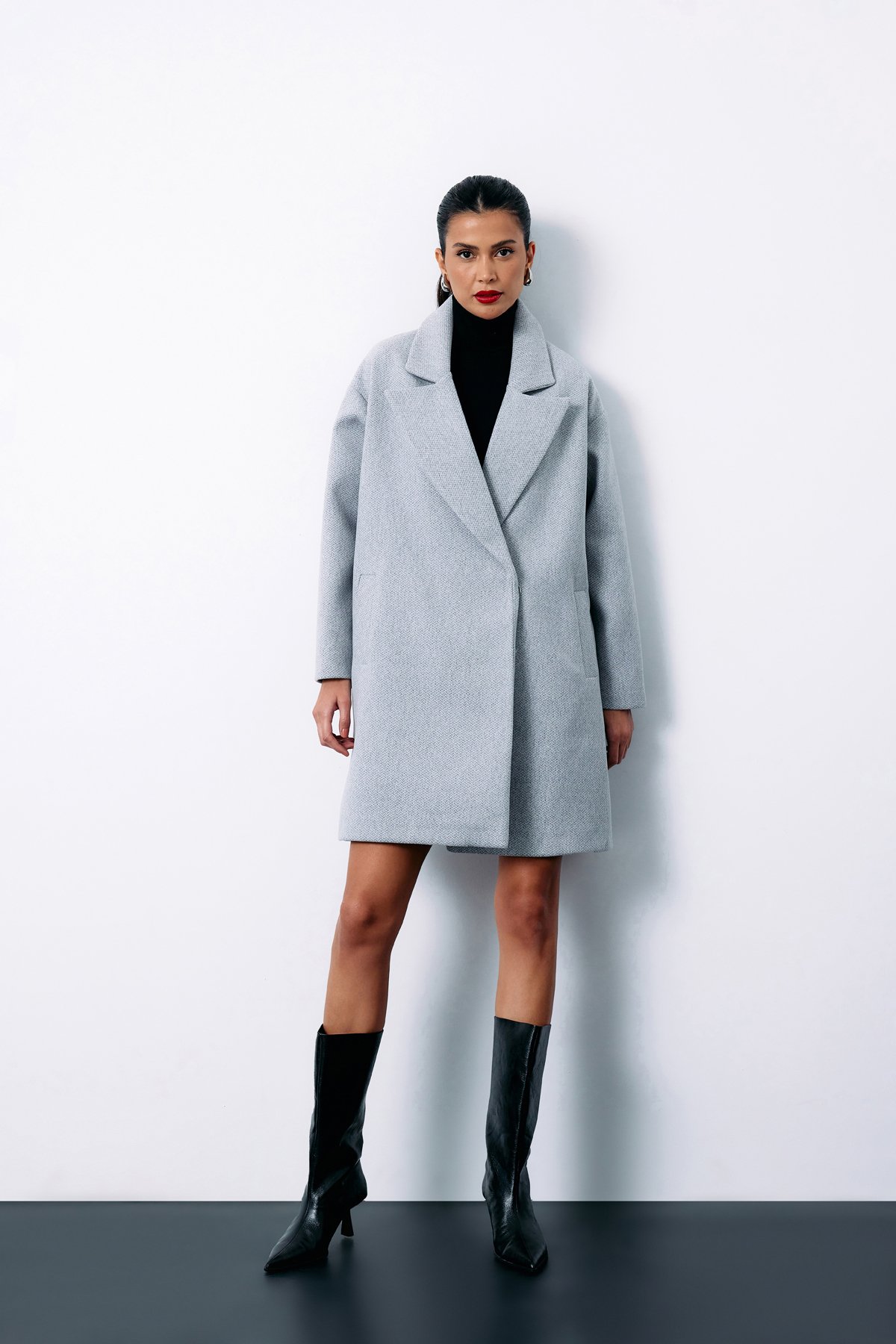 Desenli Kısa Kaban - GRİ