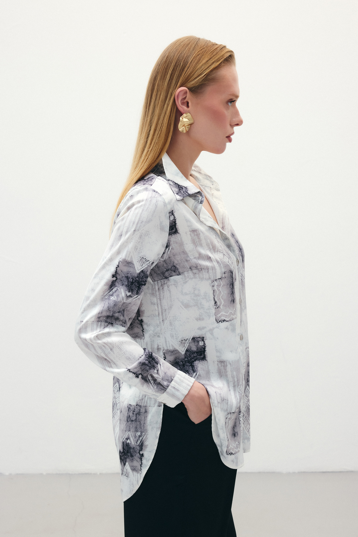 Desenli Klasik Gömlek - Bej