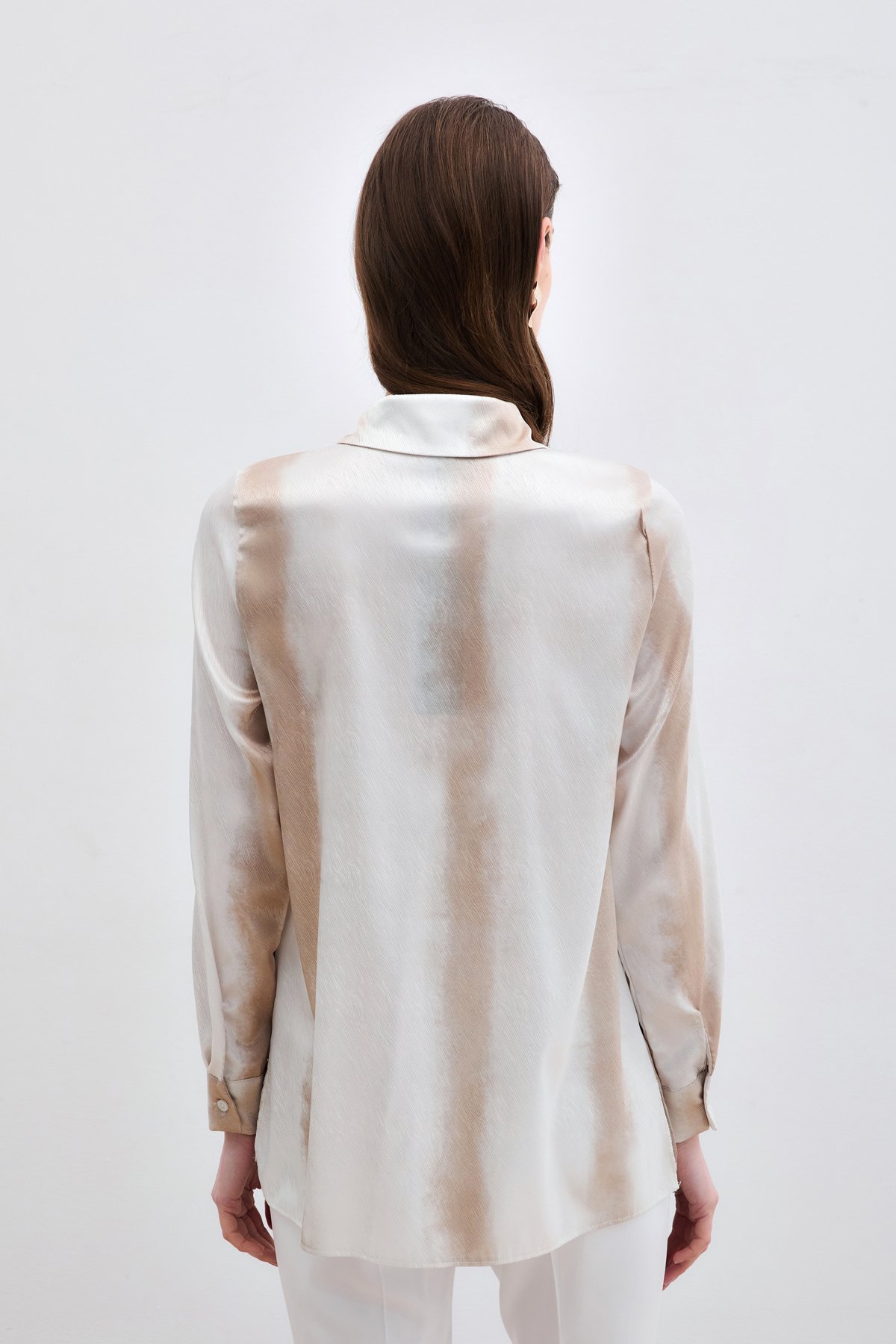 Desenli Klasik Gömlek - Bej