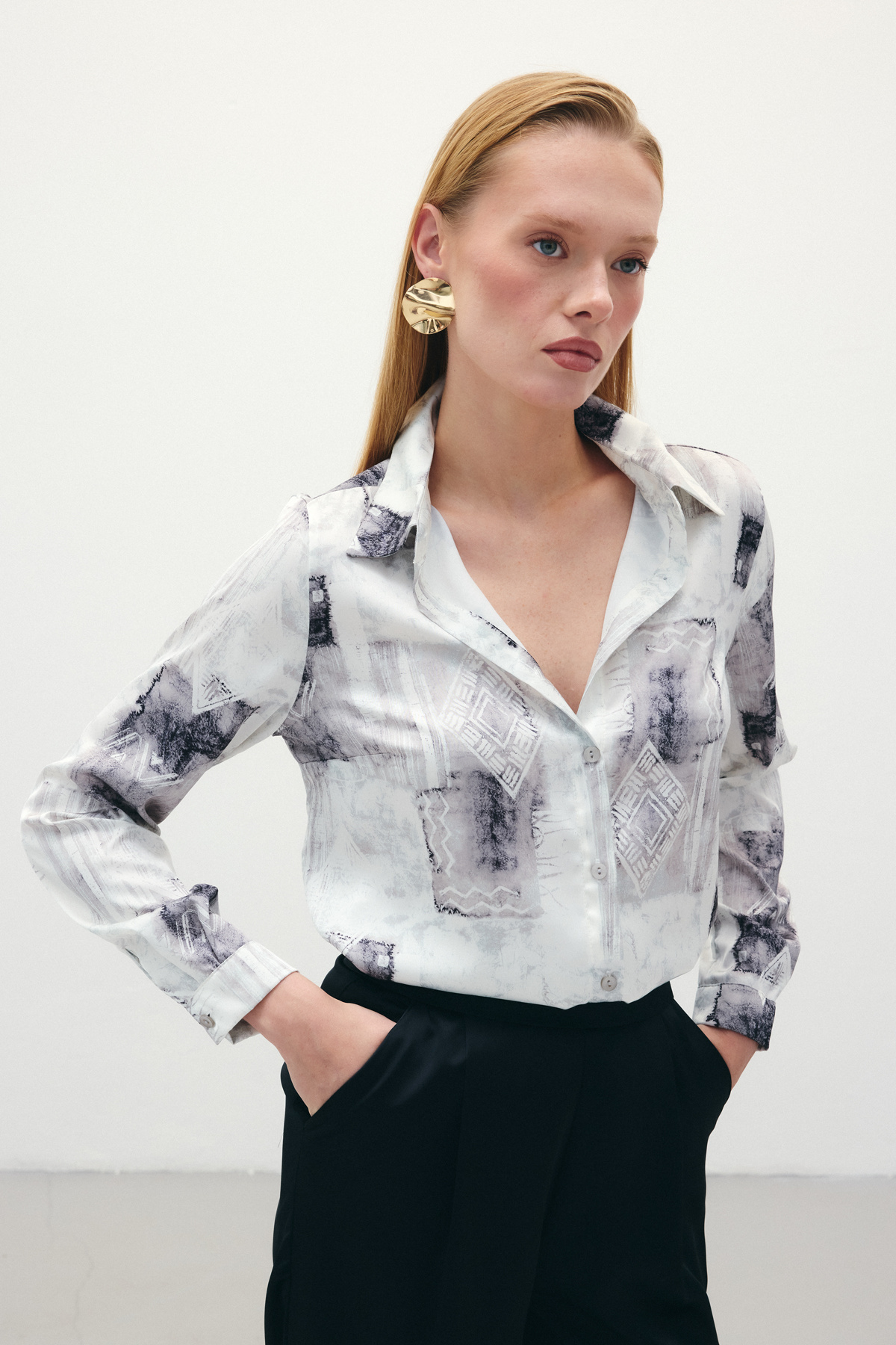 Desenli Klasik Gömlek - Bej