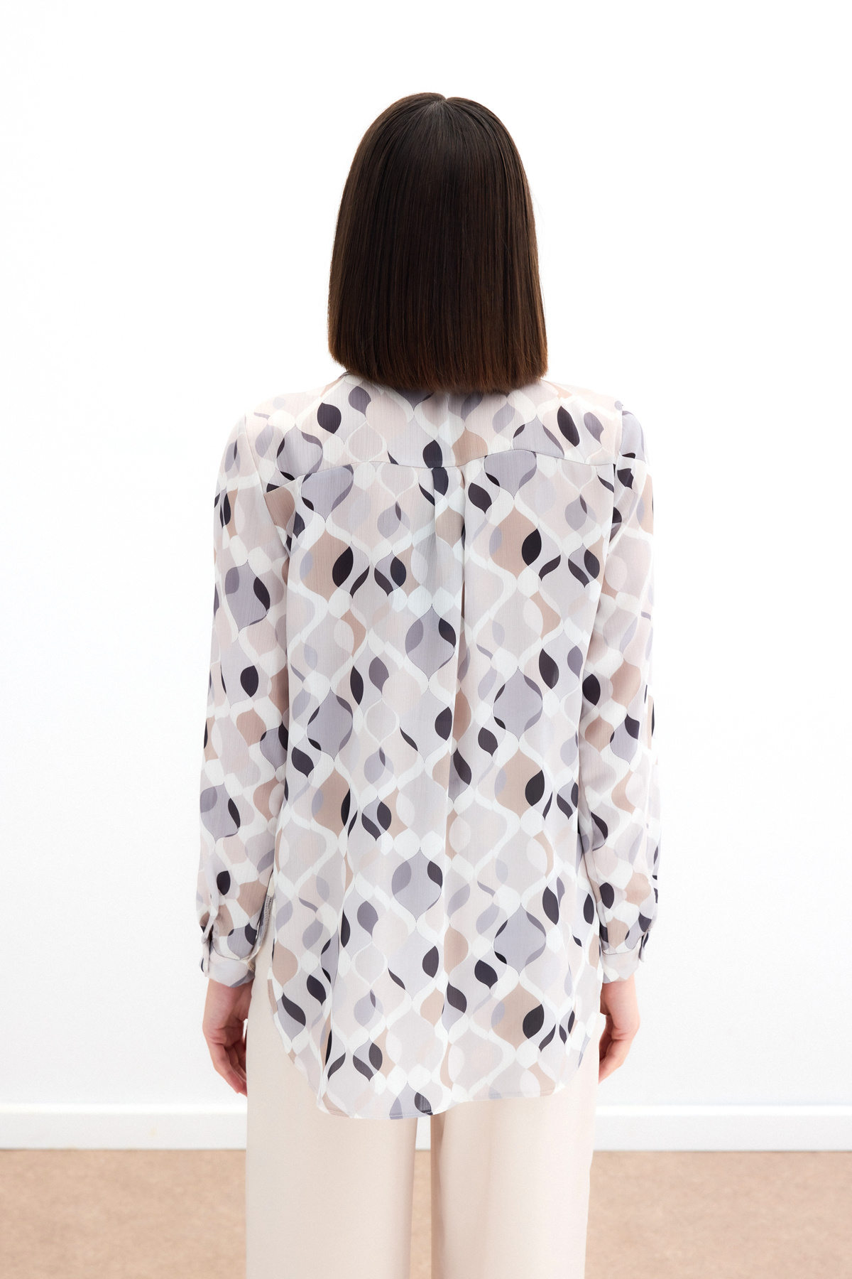 Desenli Klasik Gömlek - Bej