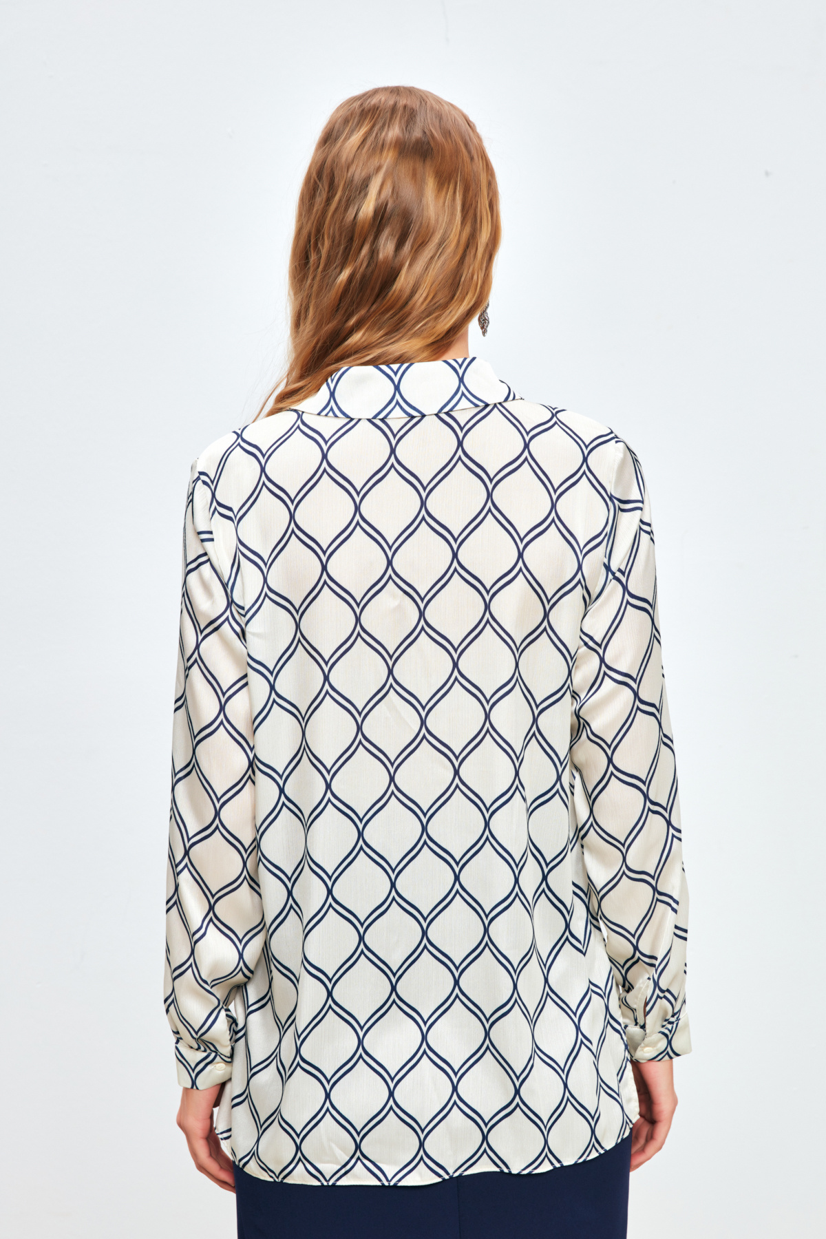 Desenli Klasik Gömlek - BEJ-LACİVERT