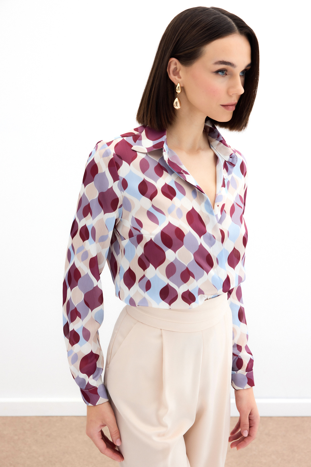 Desenli Klasik Gömlek - Bordo