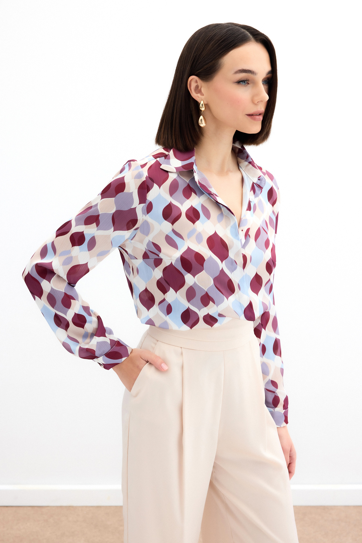 Desenli Klasik Gömlek - Bordo