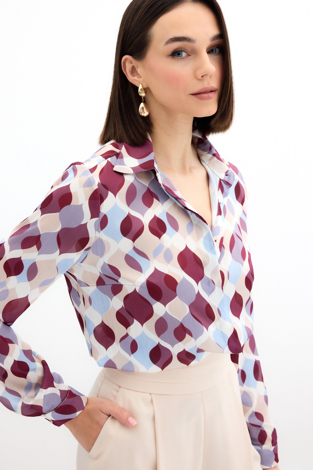 Desenli Klasik Gömlek - Bordo