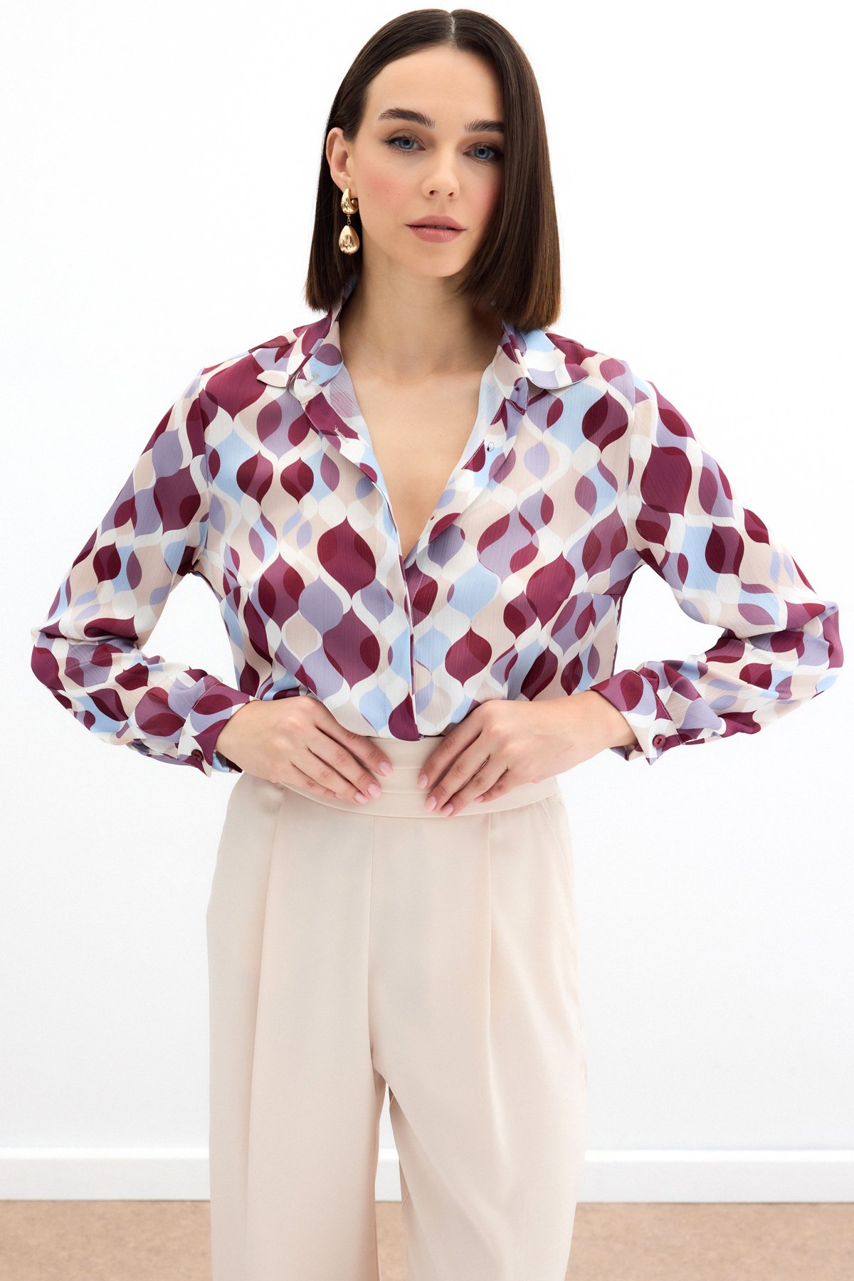 Desenli Klasik Gömlek - Bordo