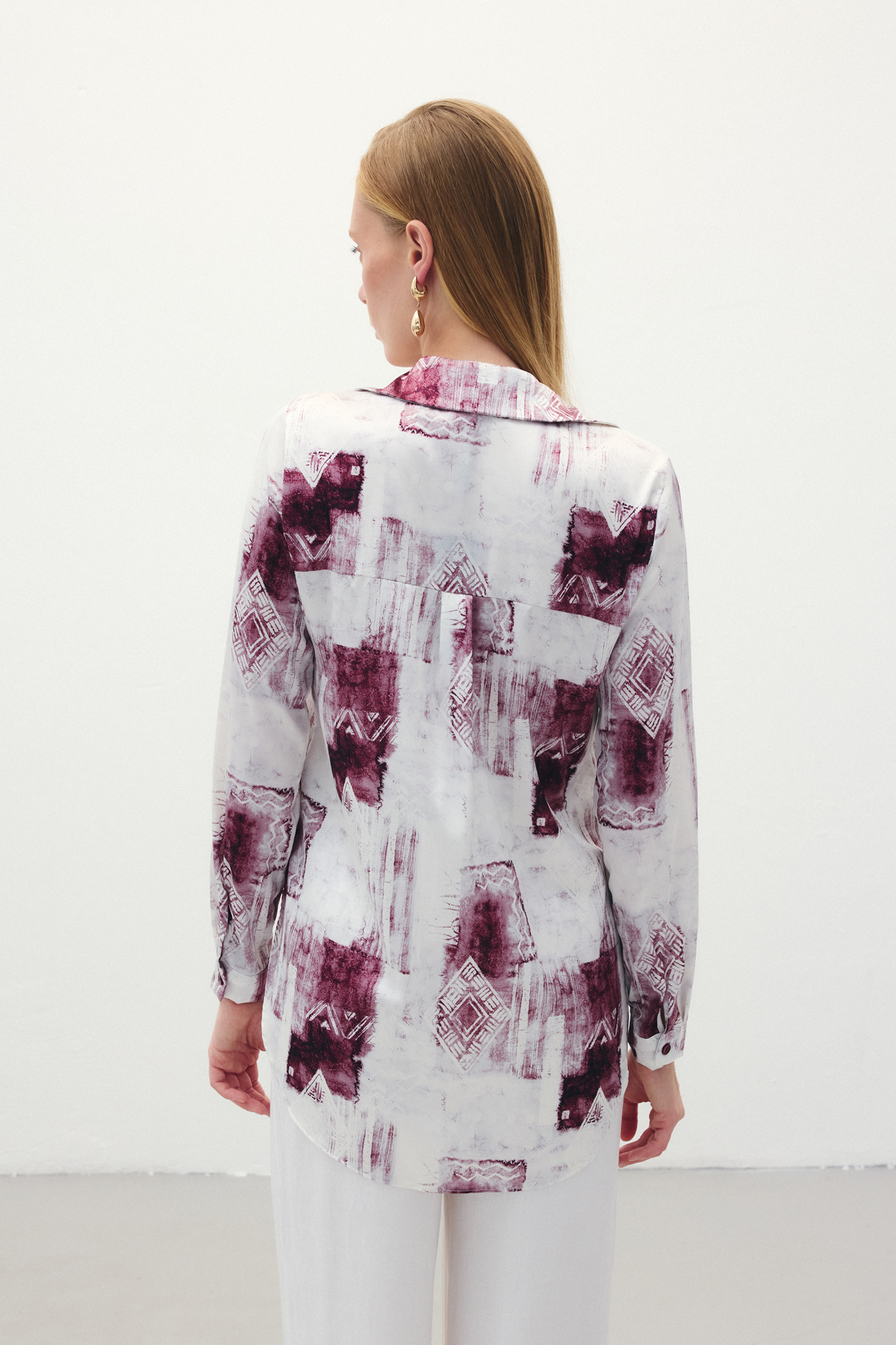 Desenli Klasik Gömlek - Bordo