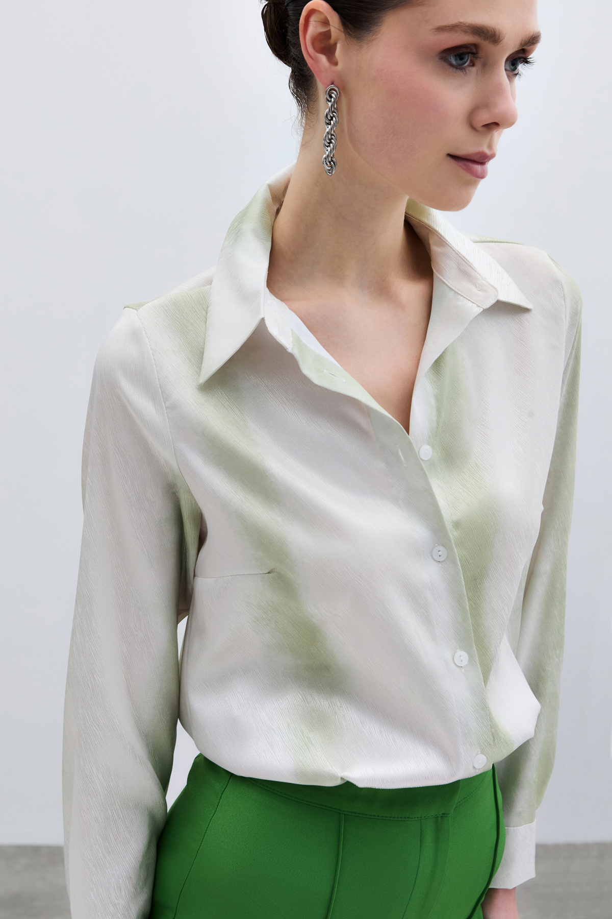 Desenli Klasik Gömlek - Çağla Yeşili