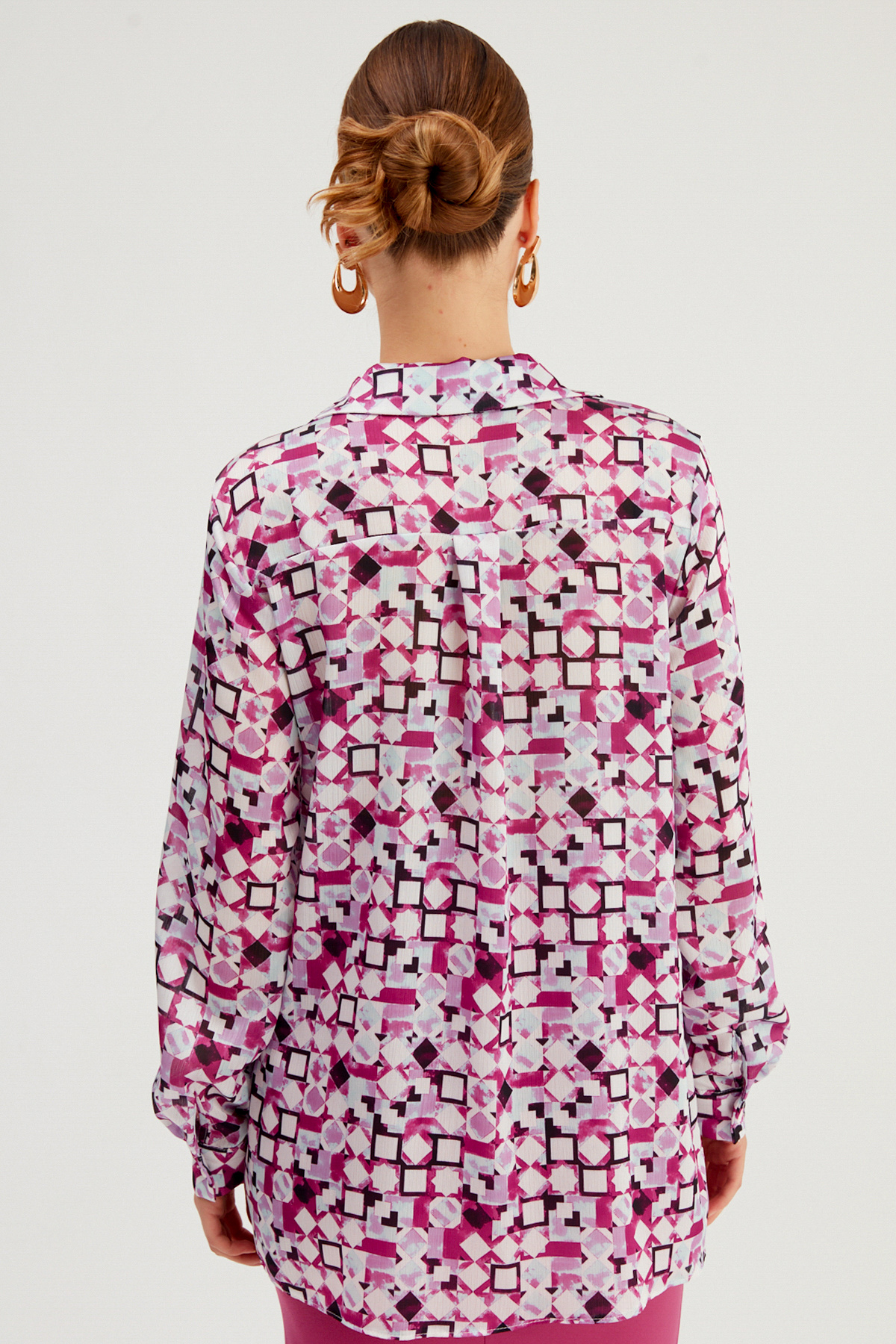 Desenli Klasik Gömlek - FUŞYA