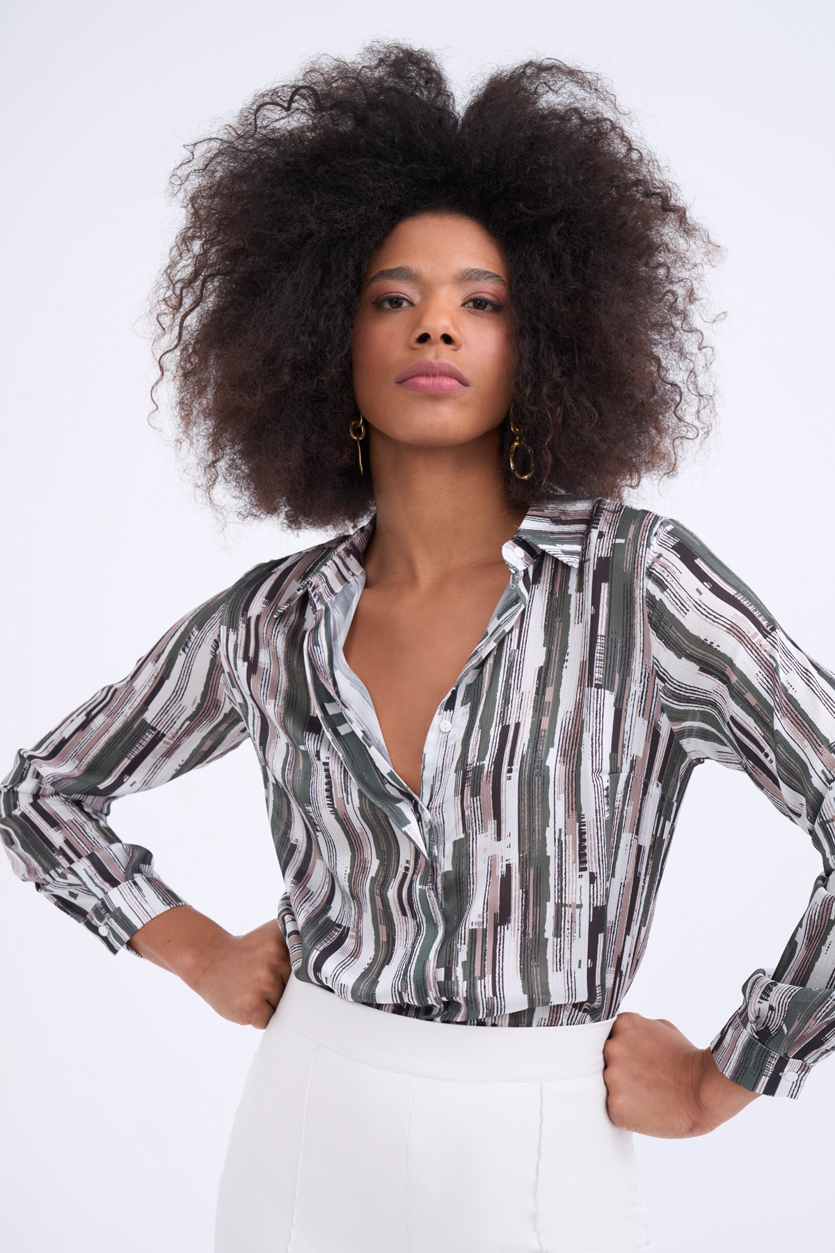 Desenli Klasik gömlek - HAKİ