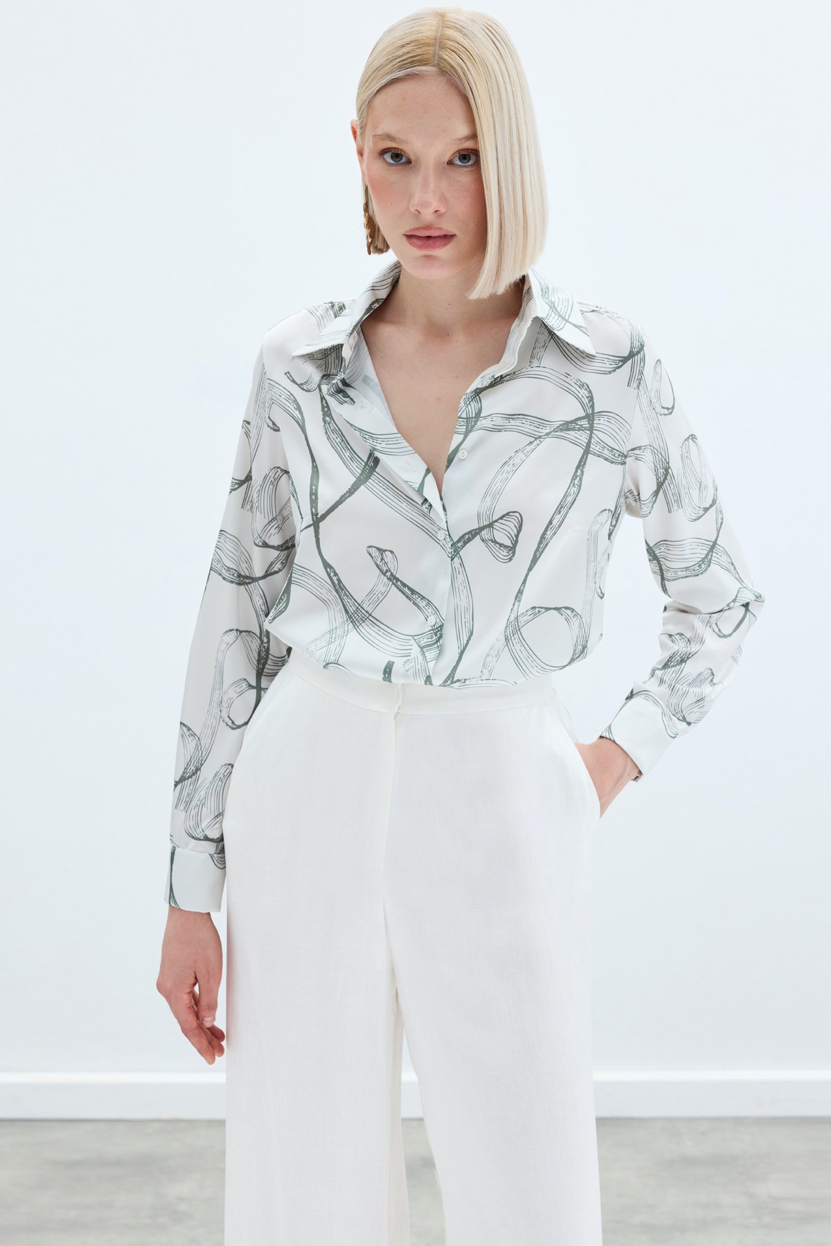 Desenli Klasik Gömlek - Haki