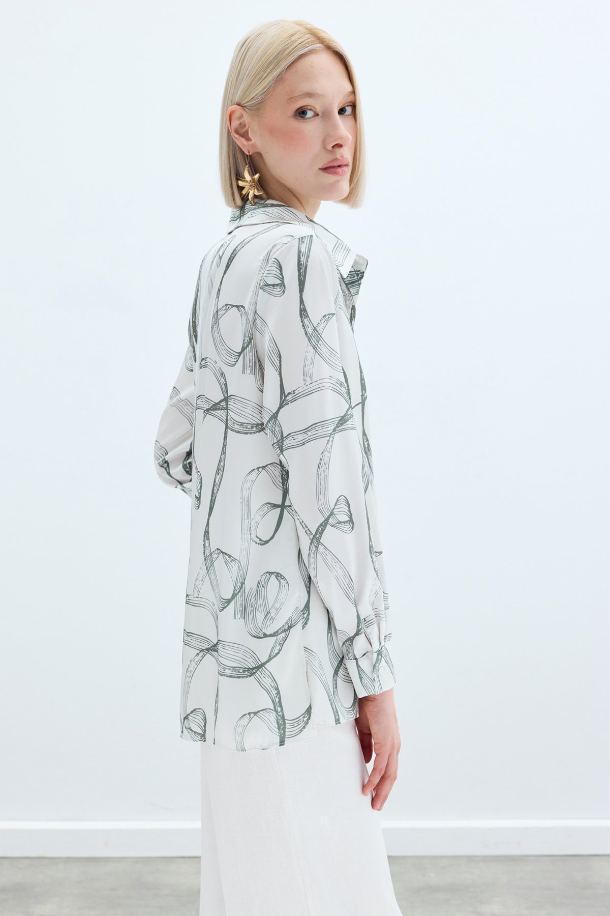 Desenli Klasik Gömlek - Haki