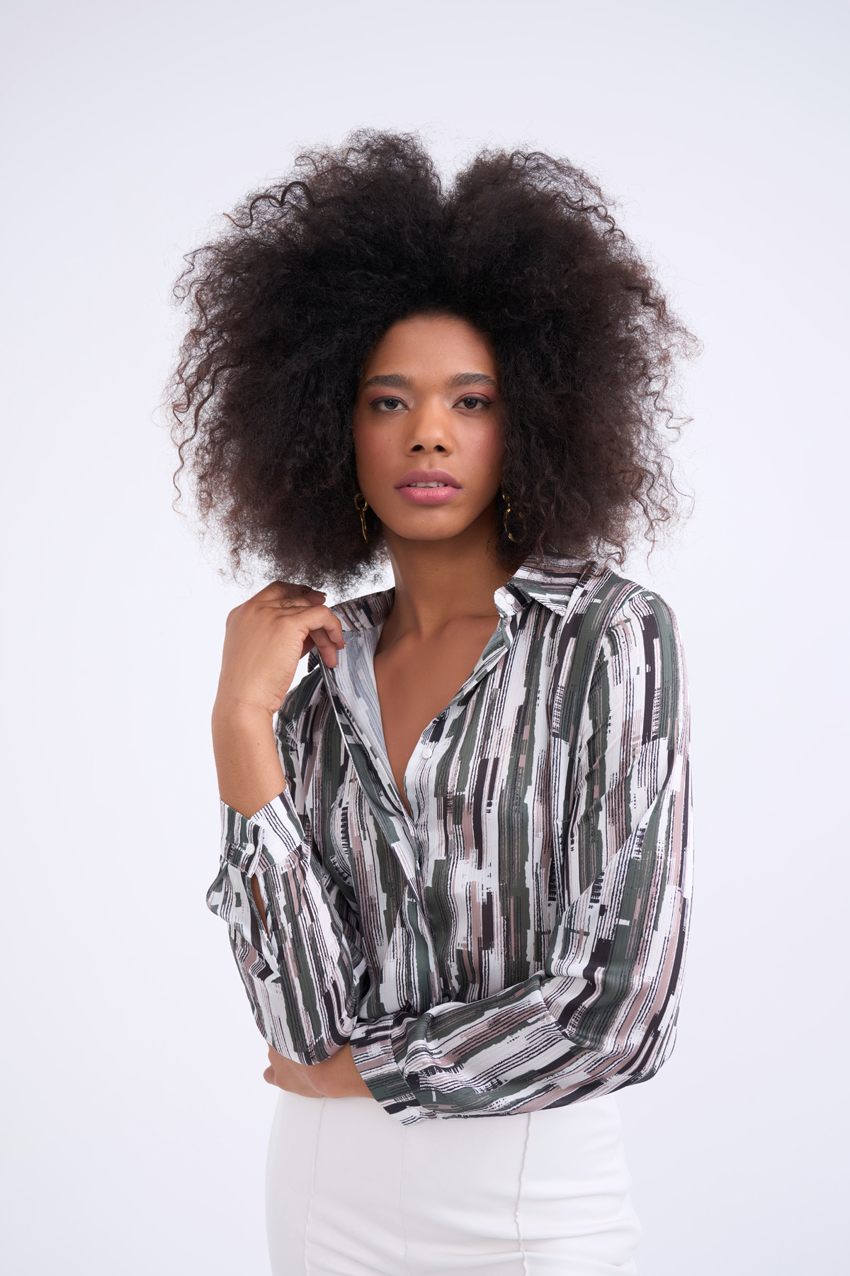 Desenli Klasik gömlek - HAKİ