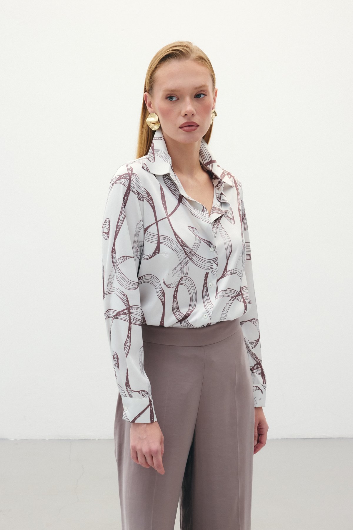 Desenli Klasik Gömlek - Kahve