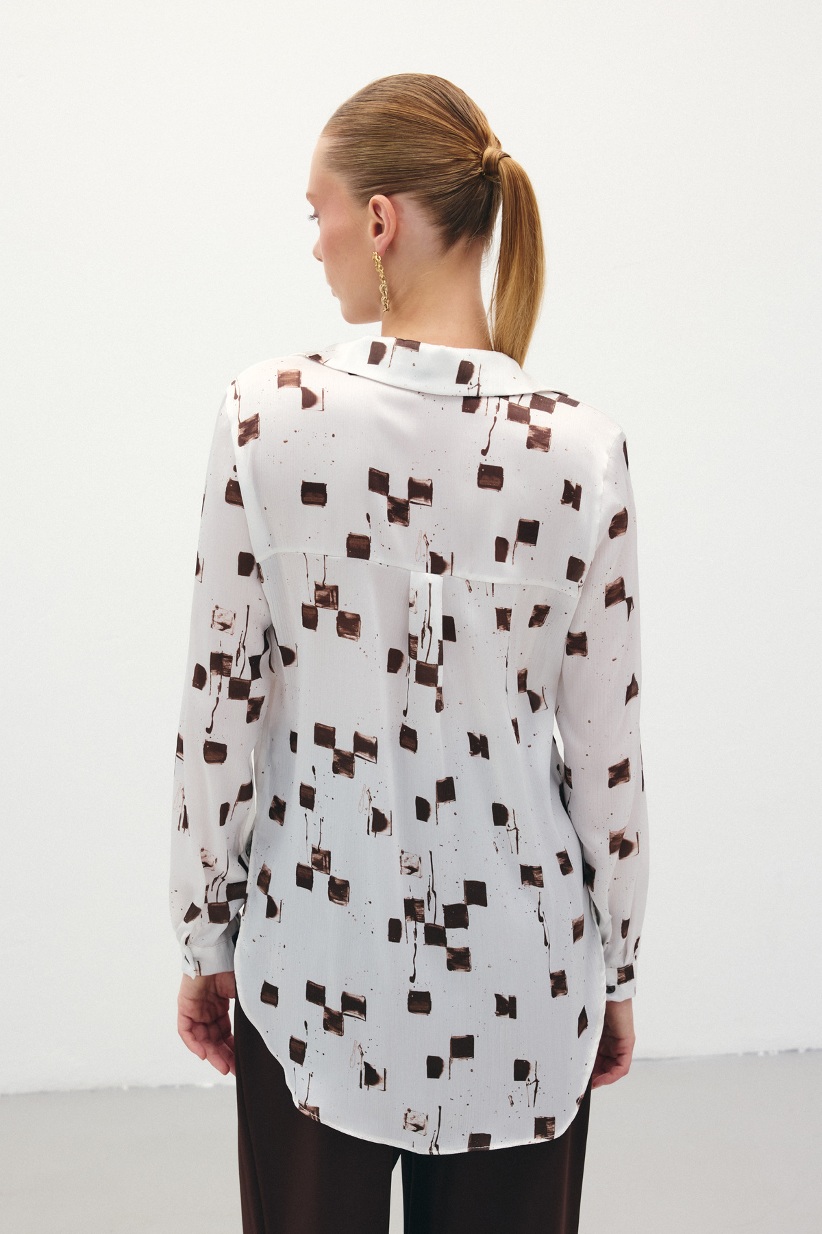 Desenli Klasik Gömlek - Kahve