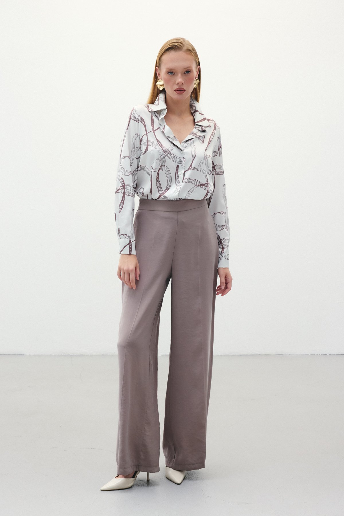 Desenli Klasik Gömlek - Kahve