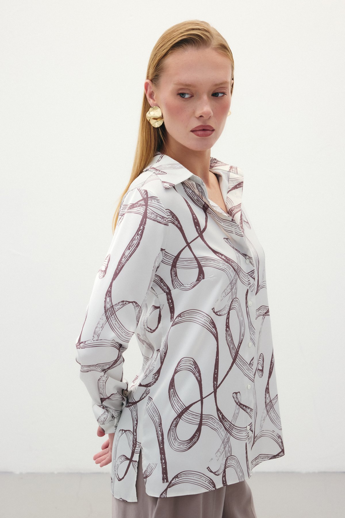 Desenli Klasik Gömlek - Kahve