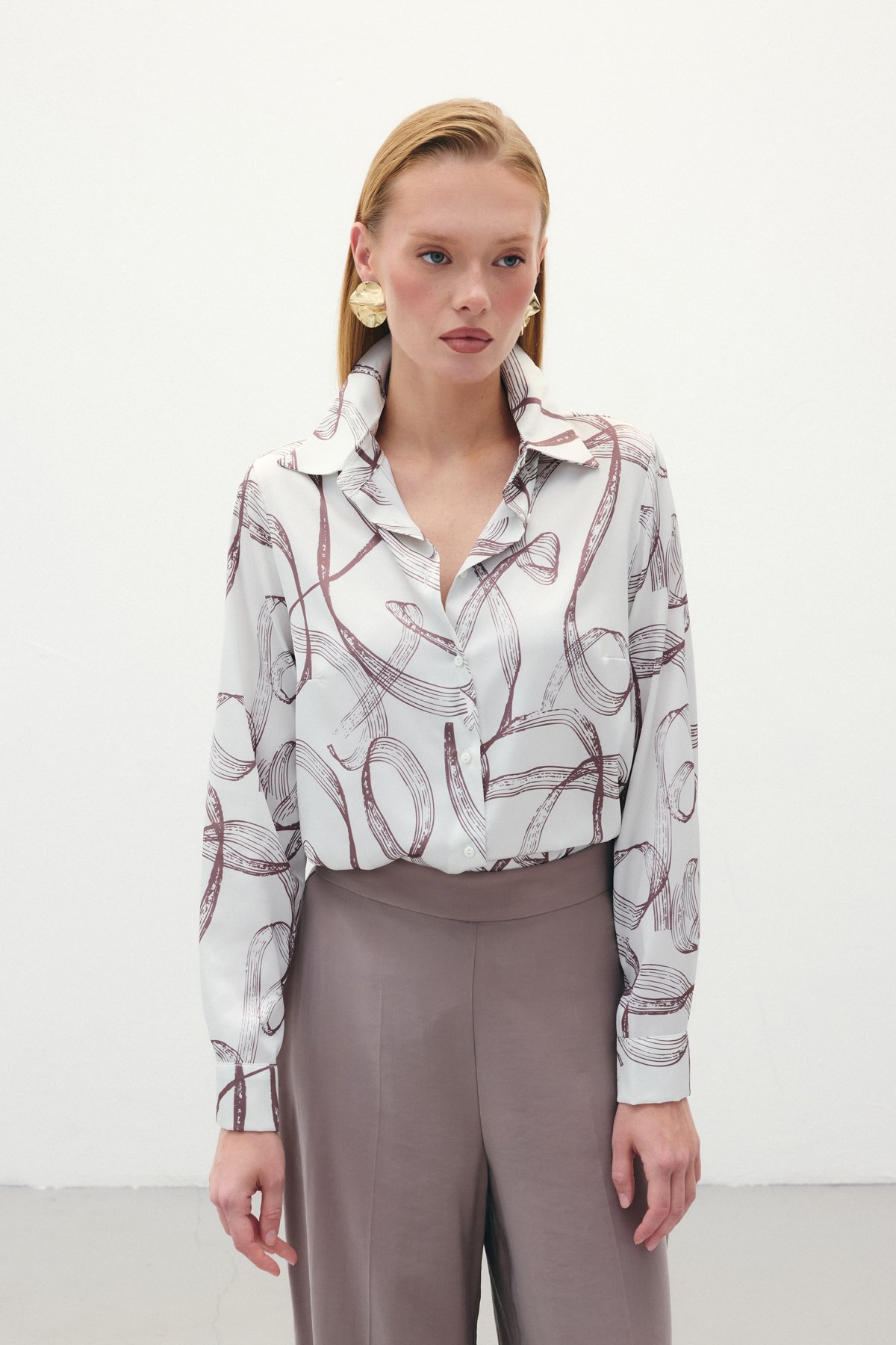 Desenli Klasik Gömlek - Kahve