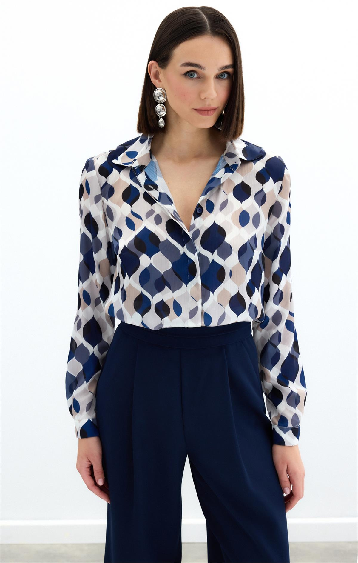 Desenli Klasik Gömlek - Lacivert