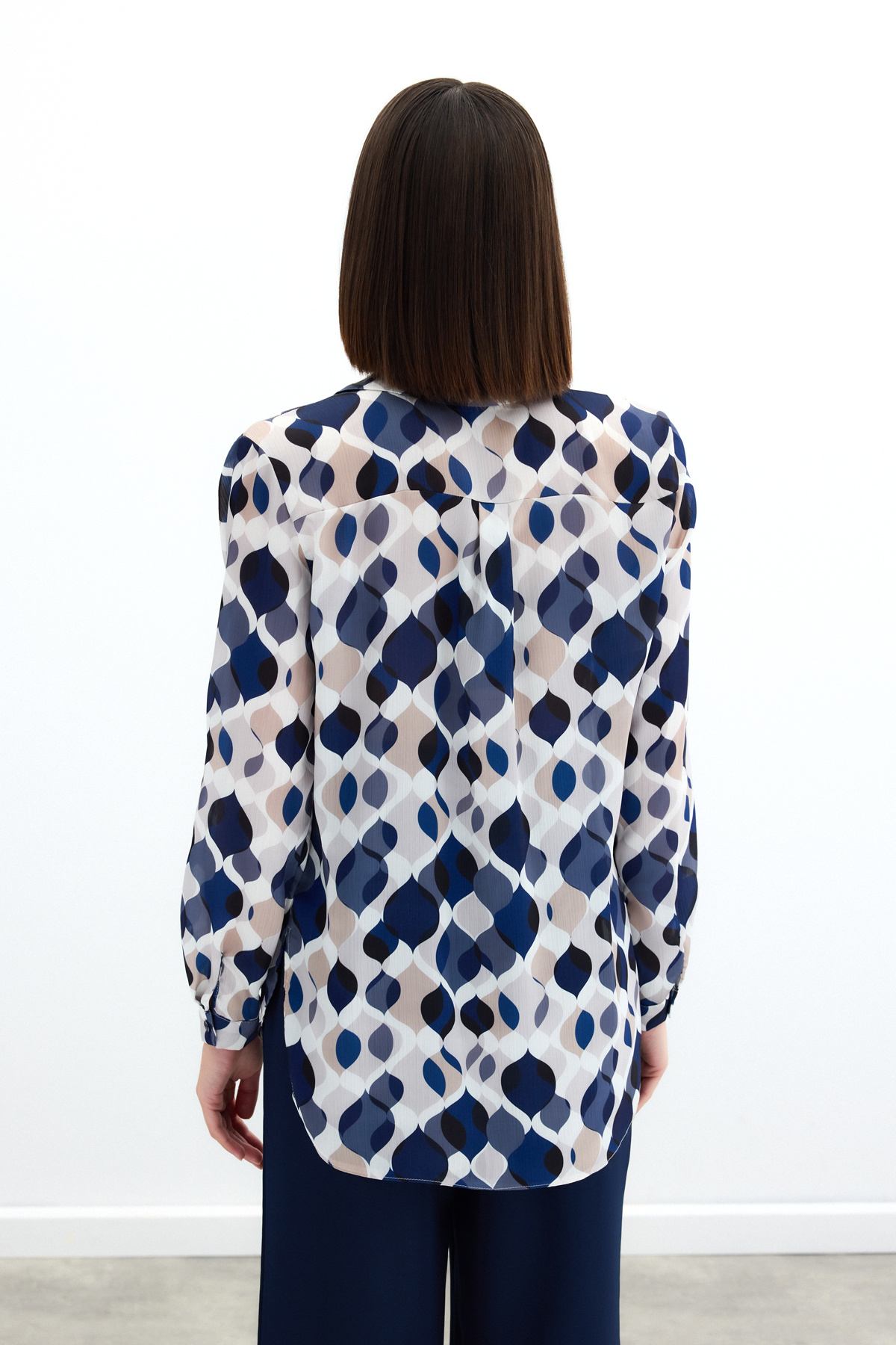 Desenli Klasik Gömlek - Lacivert