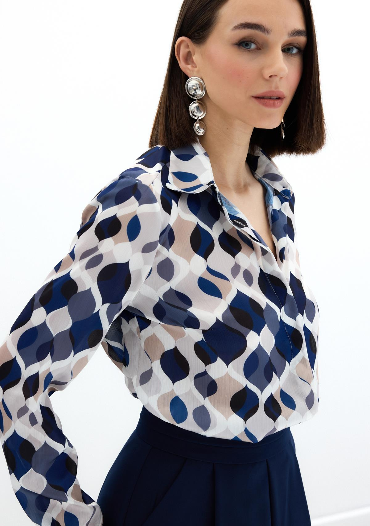 Desenli Klasik Gömlek - Lacivert