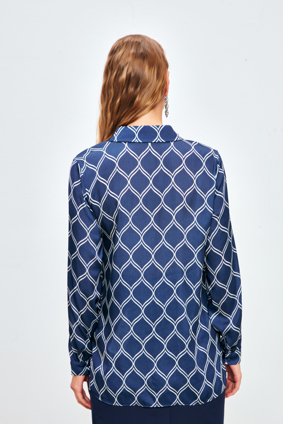 Desenli Klasik Gömlek - LACİVERT-BEJ