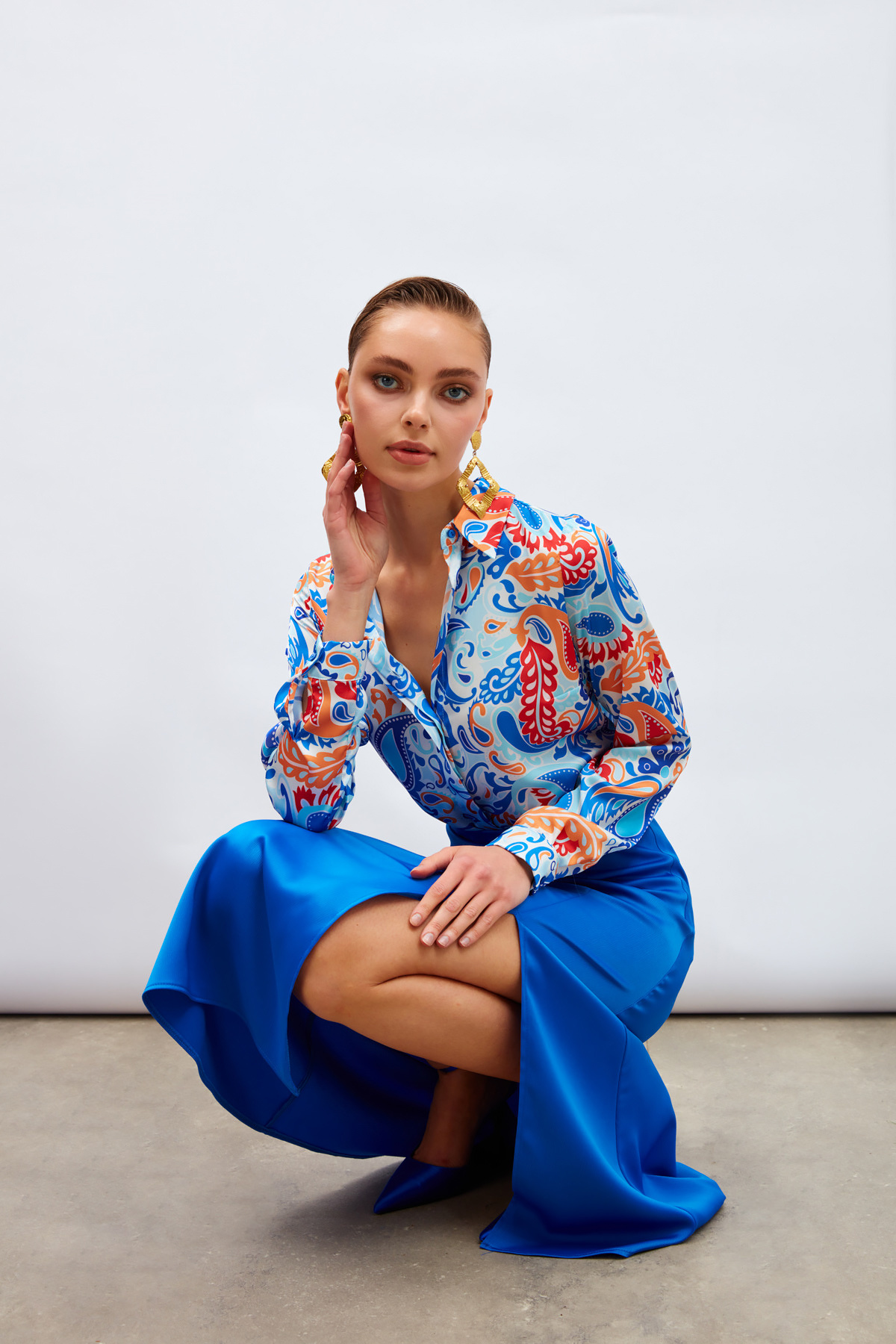 Desenli Klasik Gömlek - MAVİ