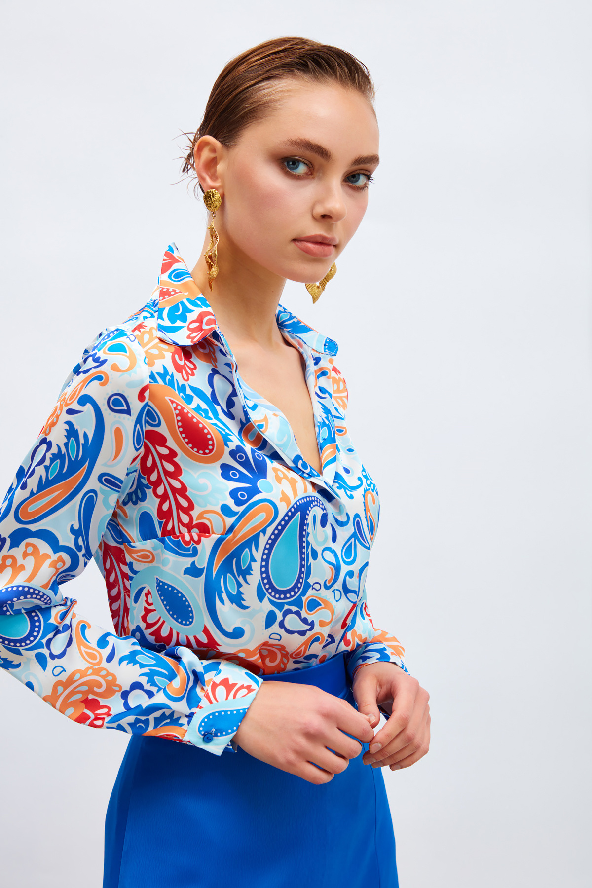 Desenli Klasik Gömlek - MAVİ