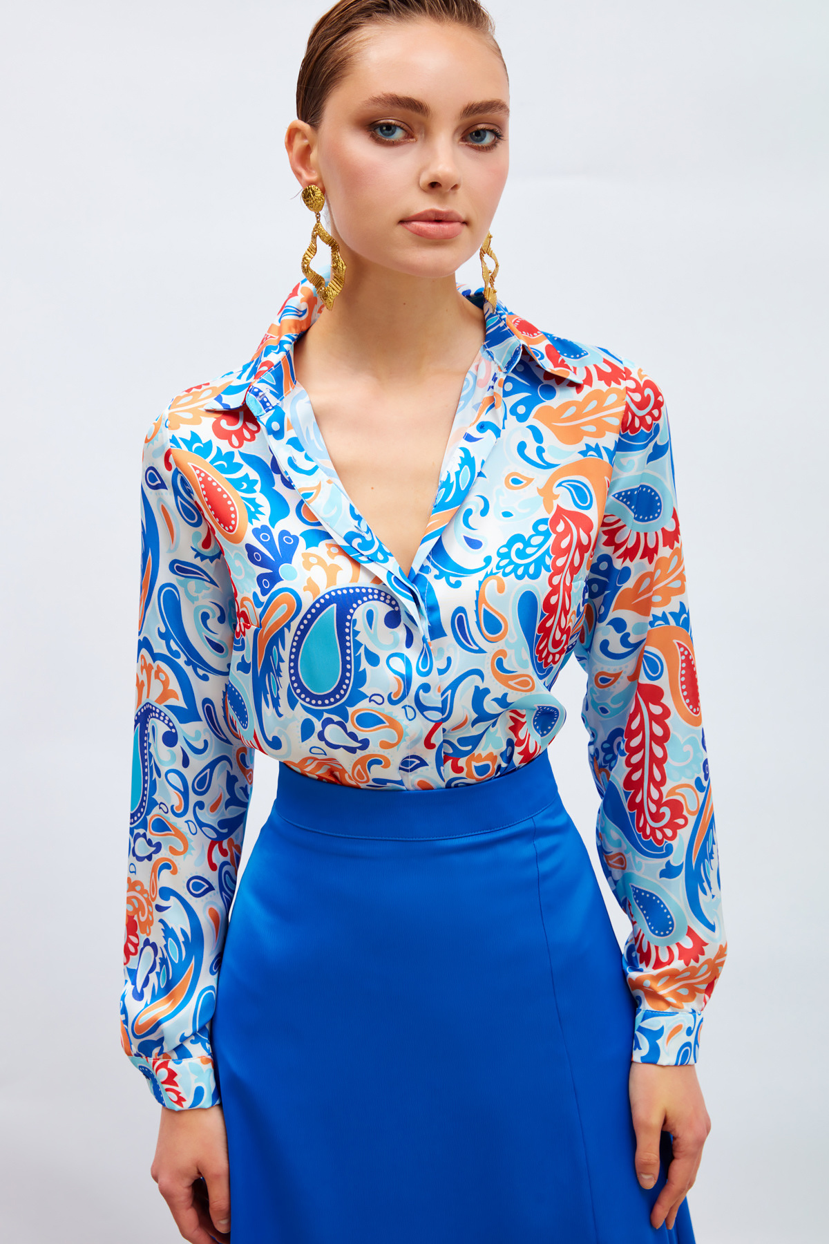 Desenli Klasik Gömlek - MAVİ