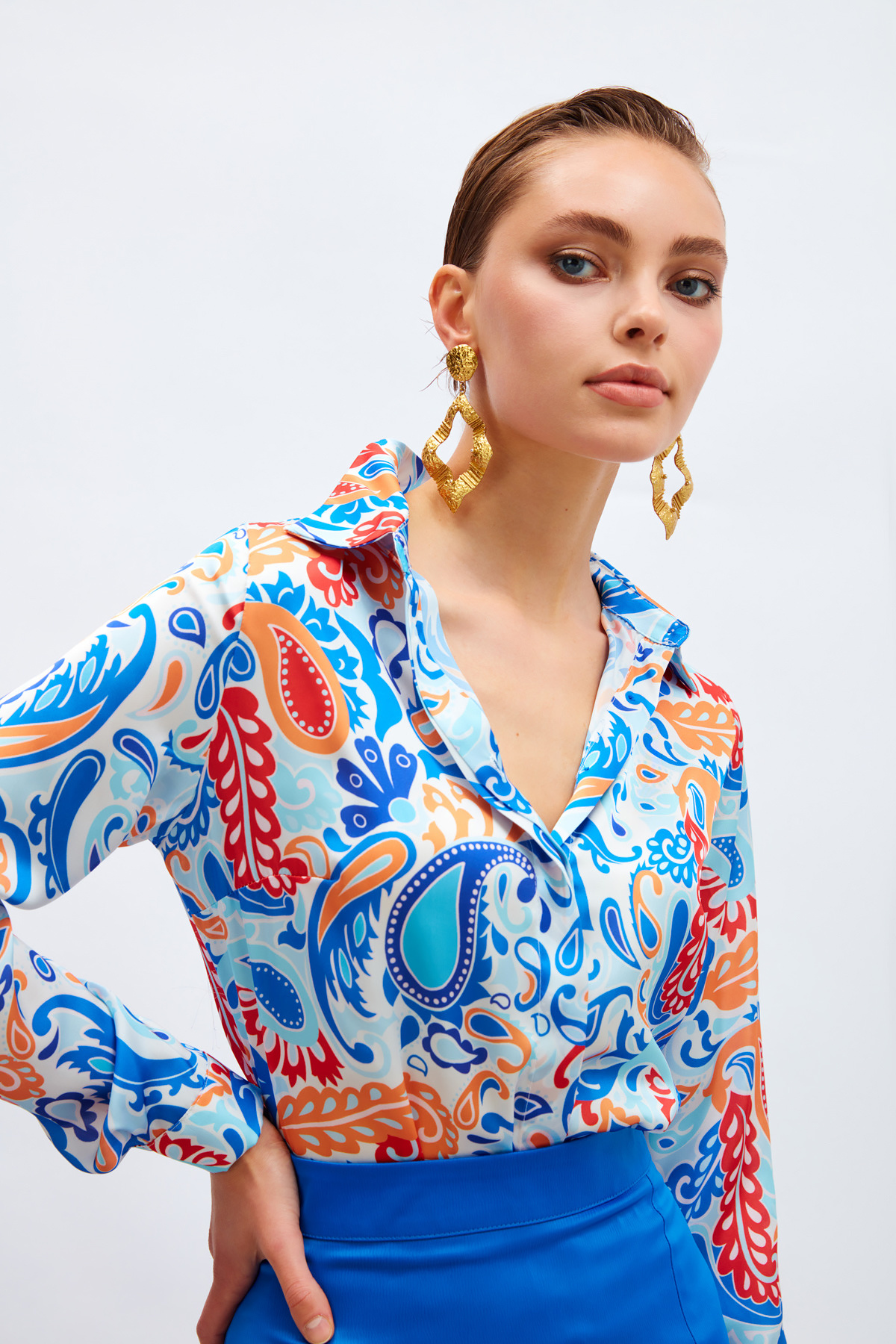 Desenli Klasik Gömlek - MAVİ