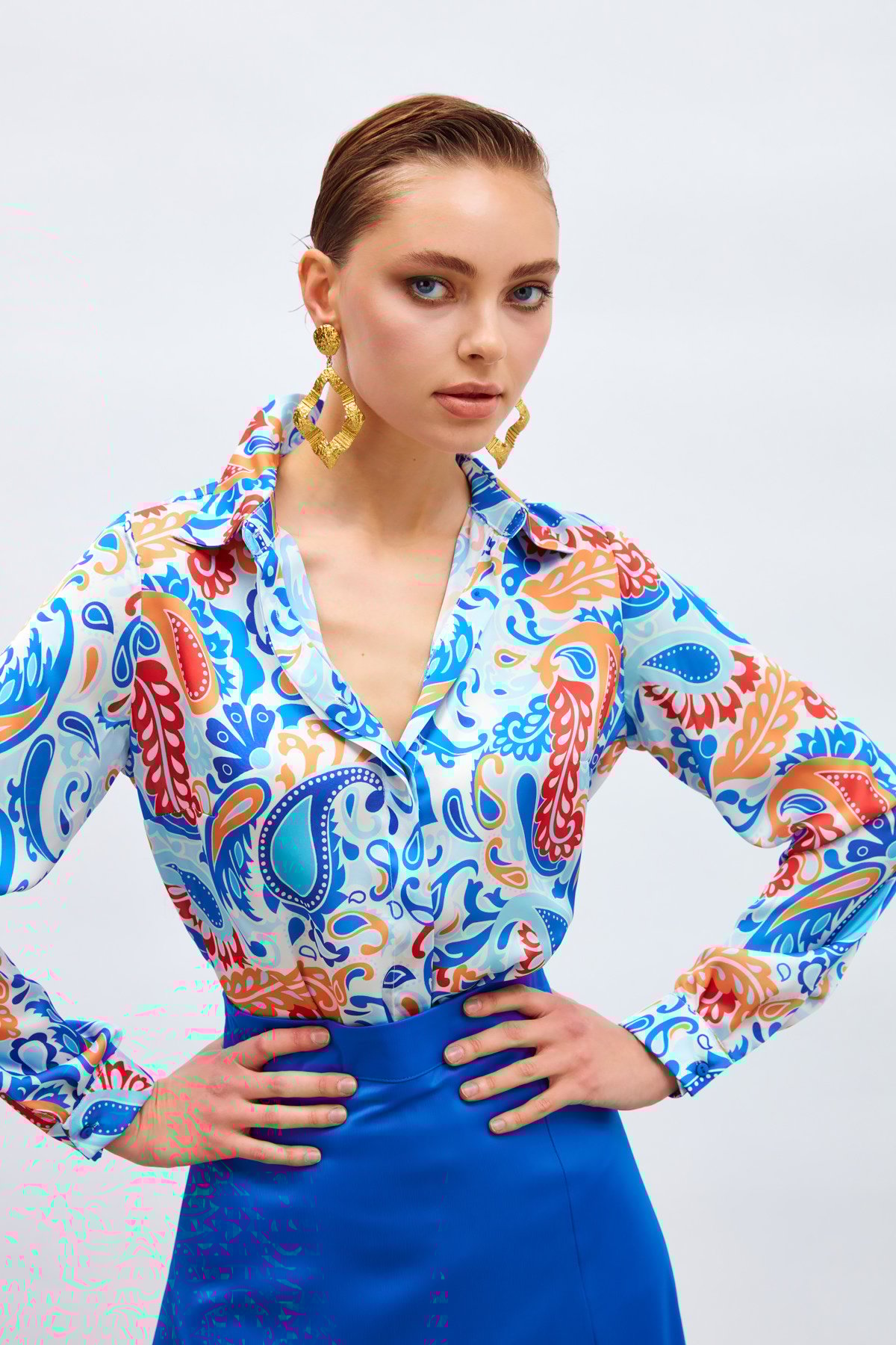 Desenli Klasik Gömlek - MAVİ