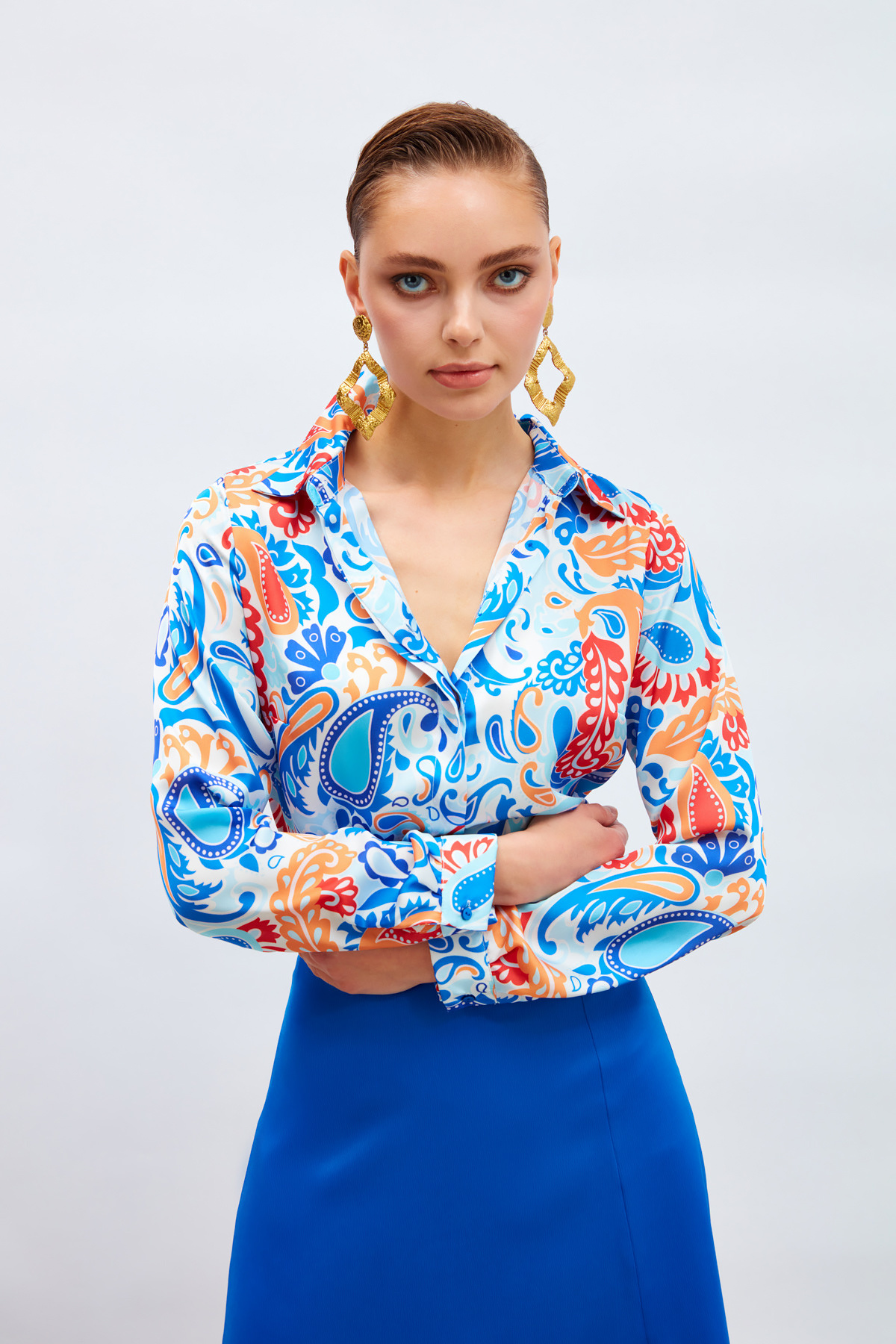 Desenli Klasik Gömlek - MAVİ