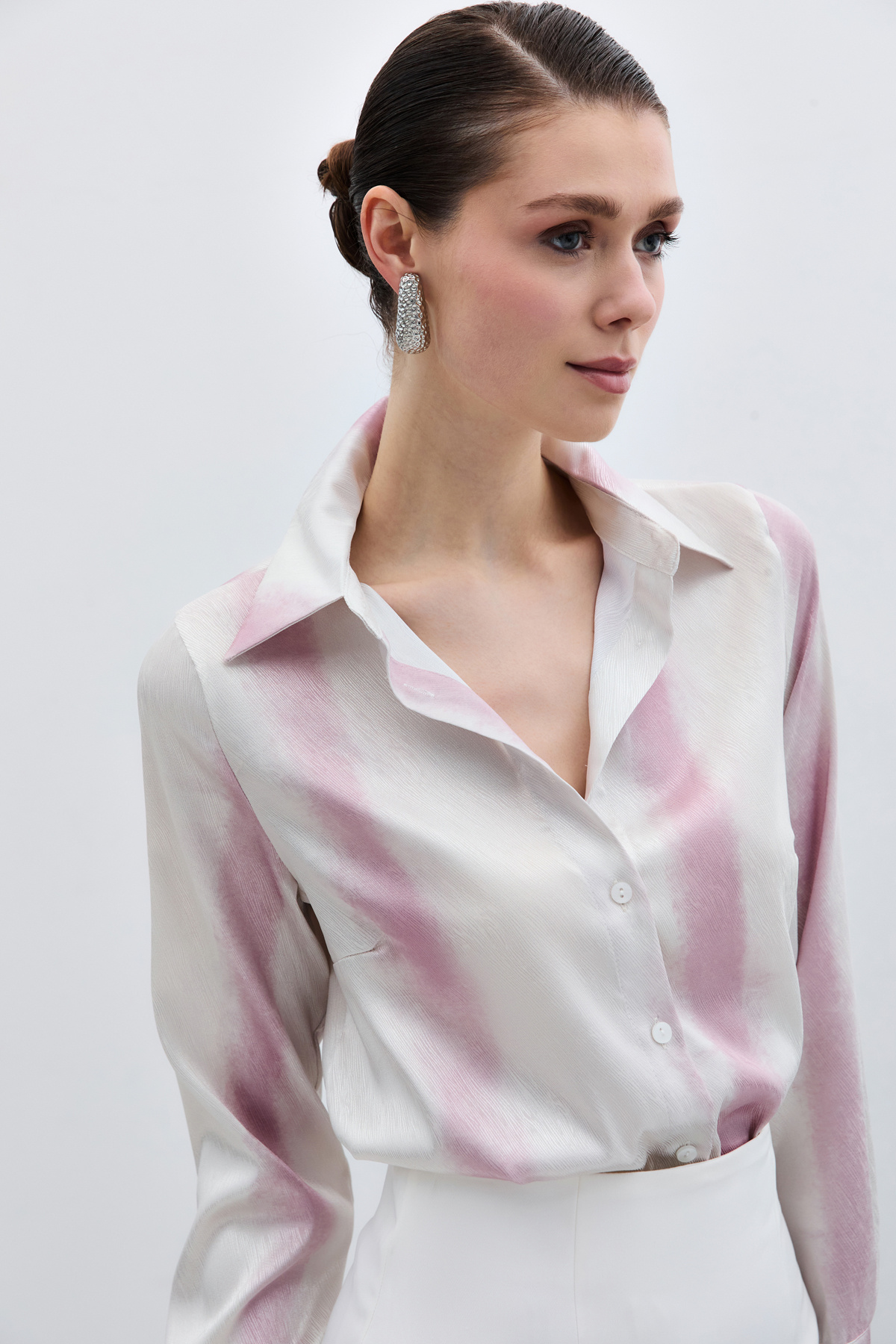 Desenli Klasik Gömlek - Pembe