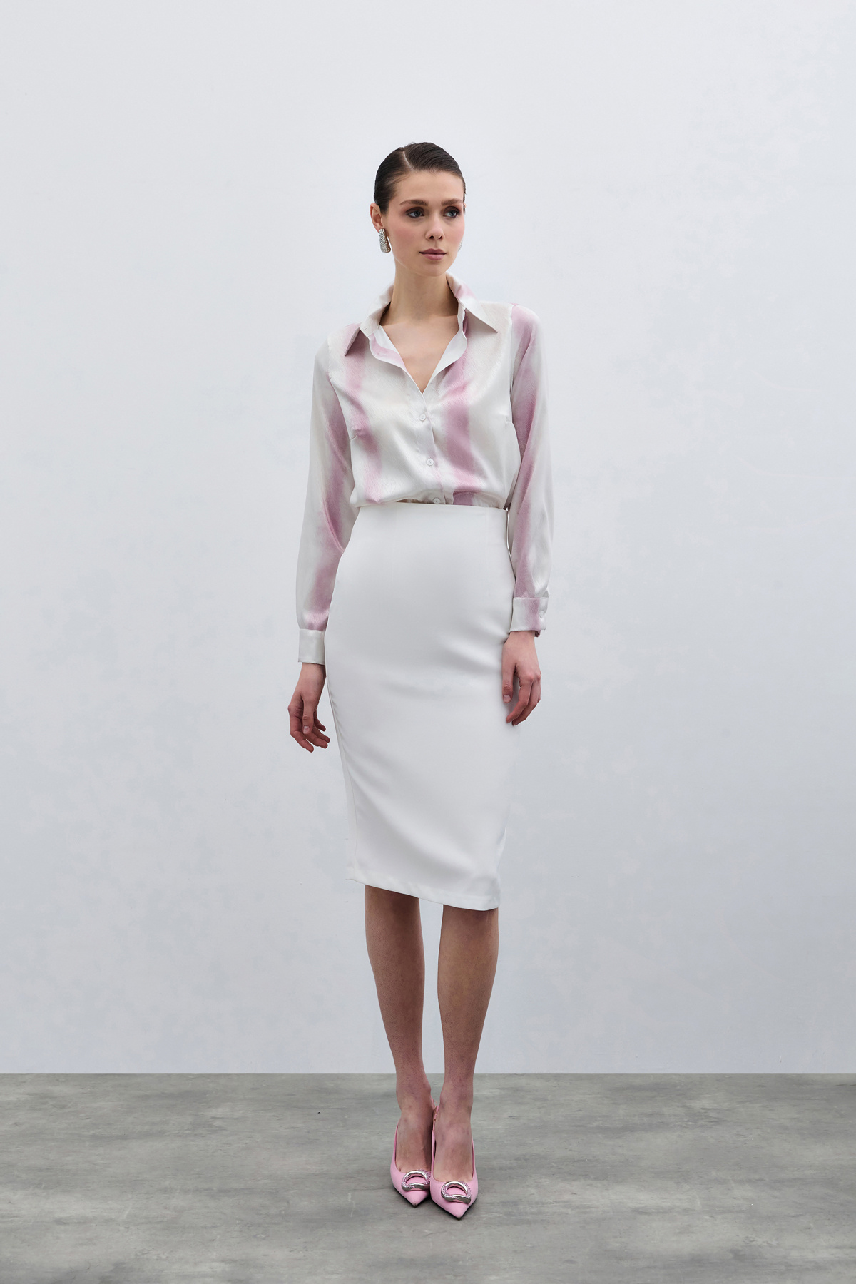 Desenli Klasik Gömlek - Pembe