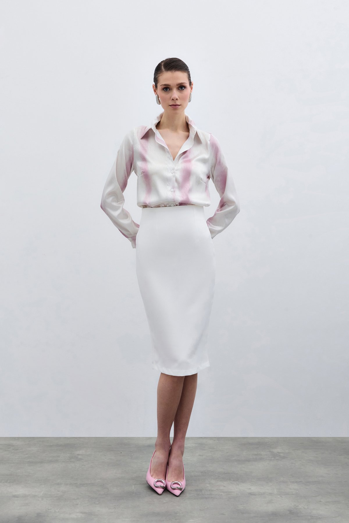 Desenli Klasik Gömlek - Pembe