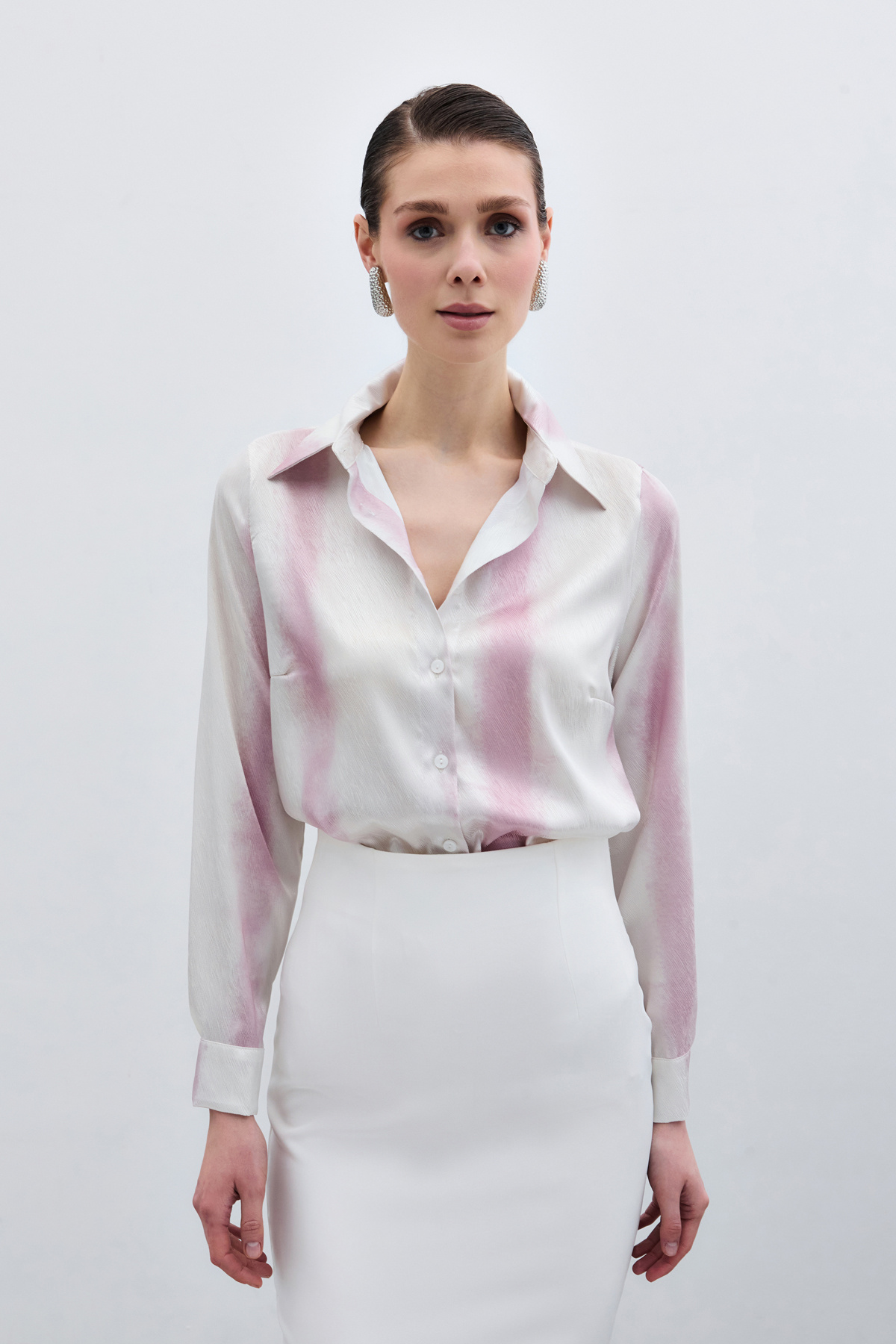 Desenli Klasik Gömlek - Pembe