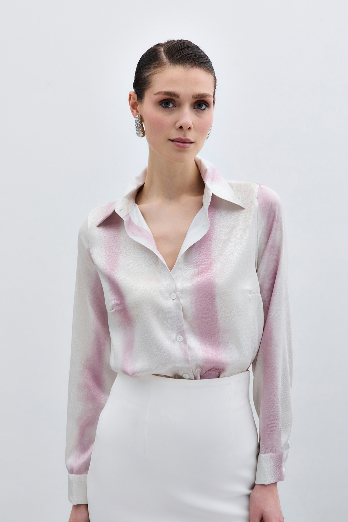 Desenli Klasik Gömlek - Pembe