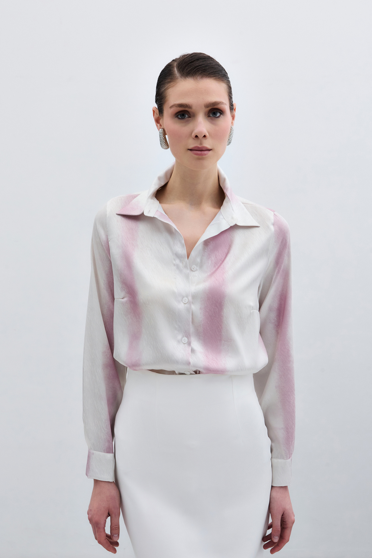 Desenli Klasik Gömlek - Pembe