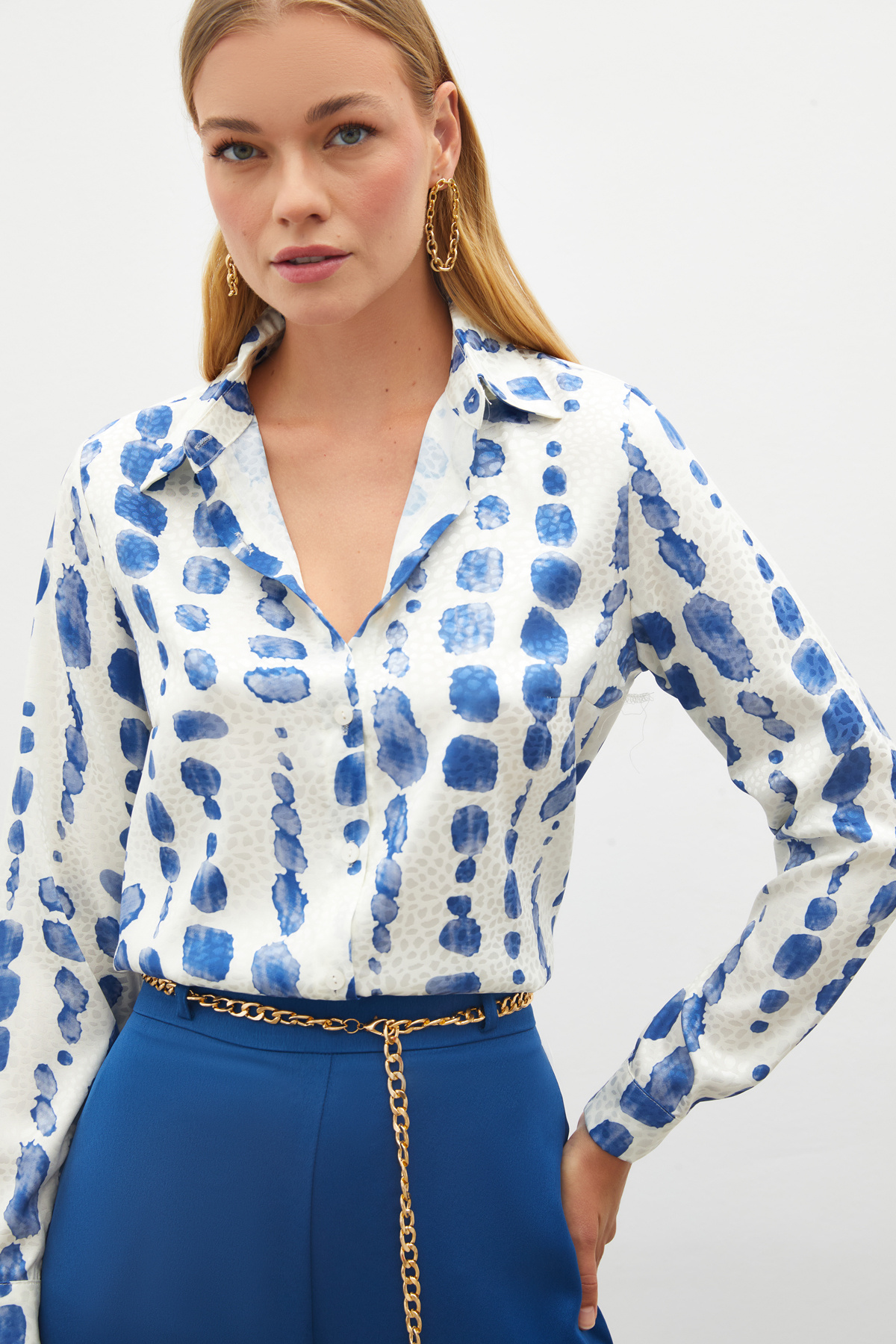 Desenli Klasik Gömlek - SAX MAVİ