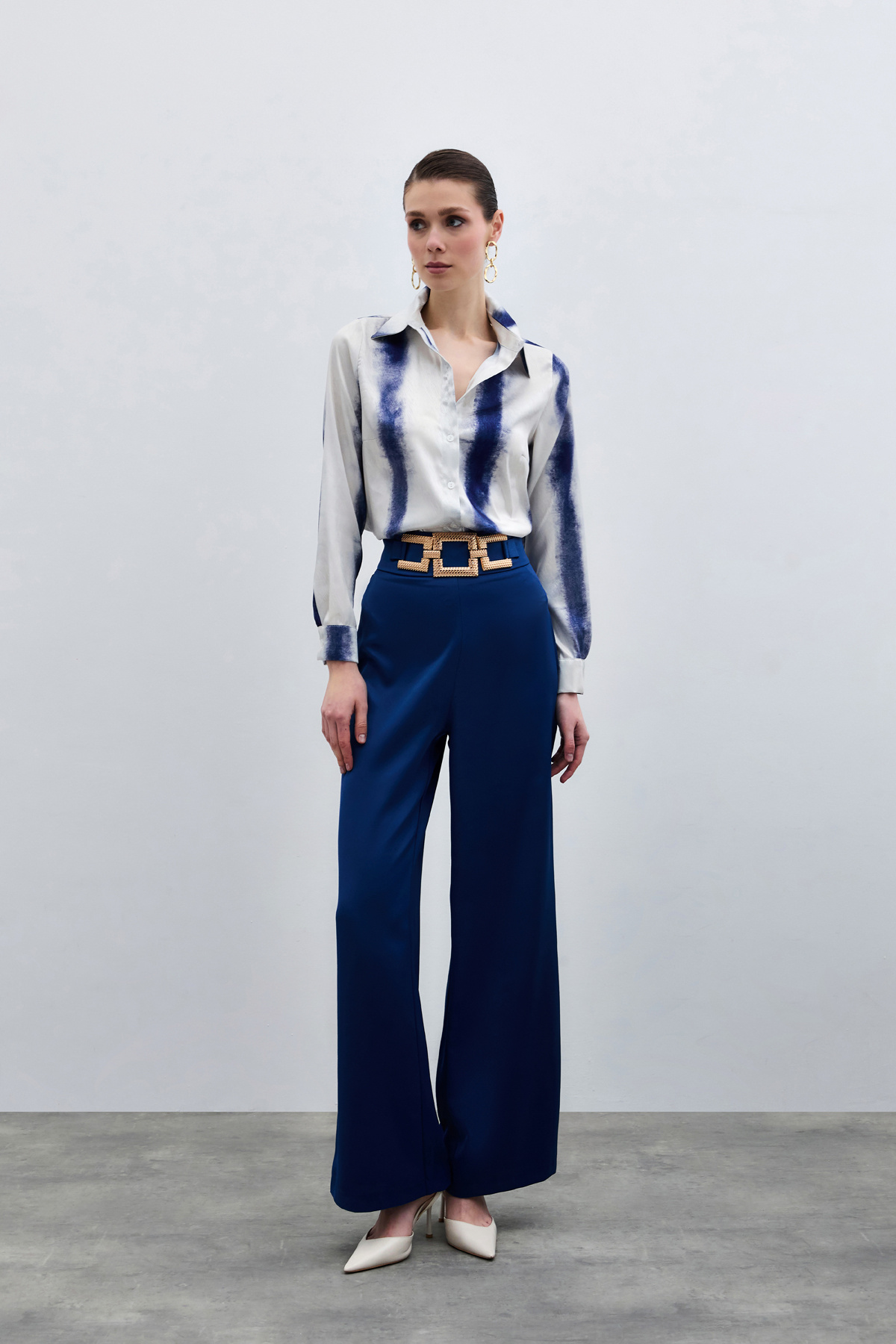 Desenli Klasik Gömlek - Sax Mavi