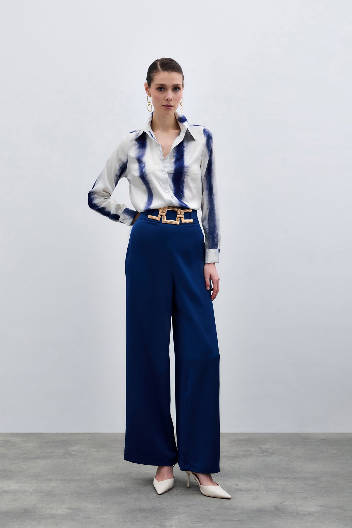 Desenli Klasik Gömlek - Sax Mavi