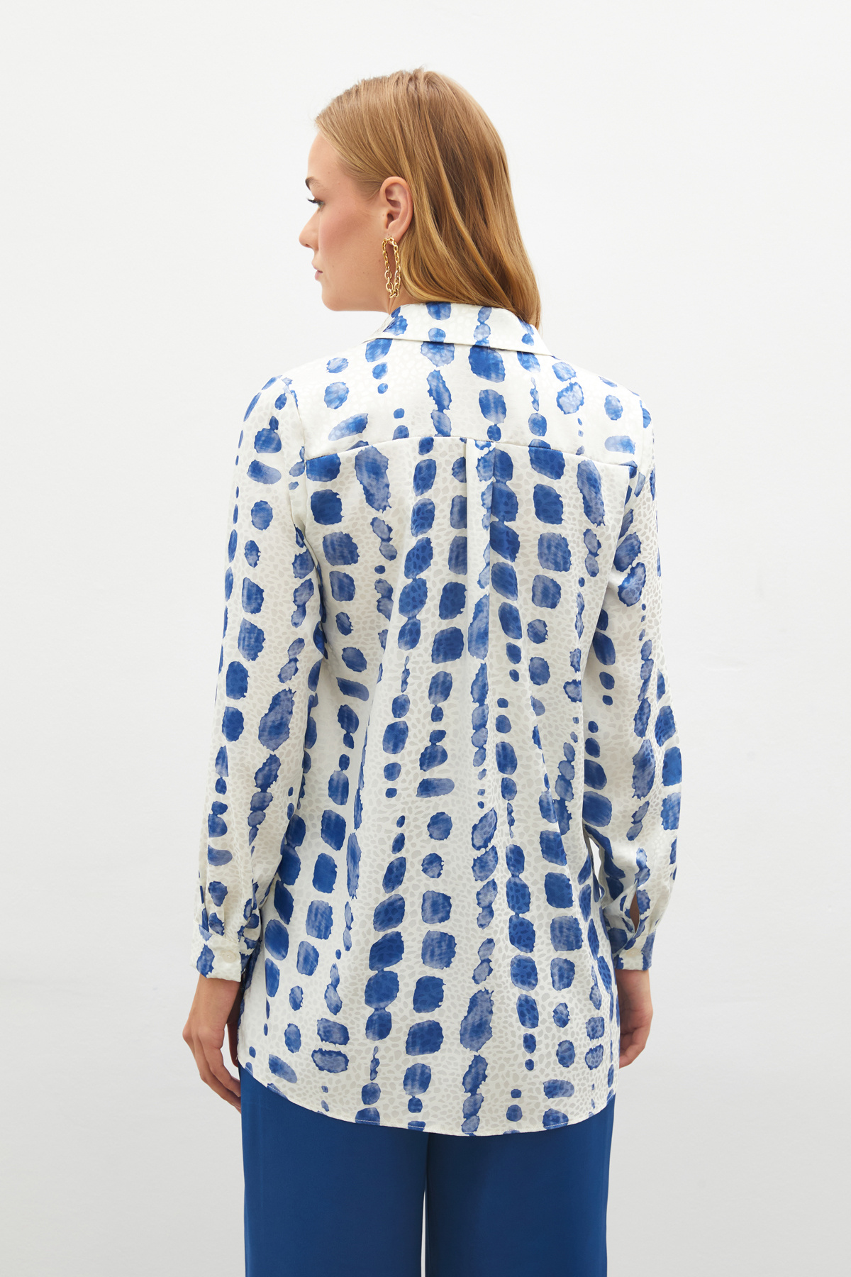 Desenli Klasik Gömlek - SAX MAVİ