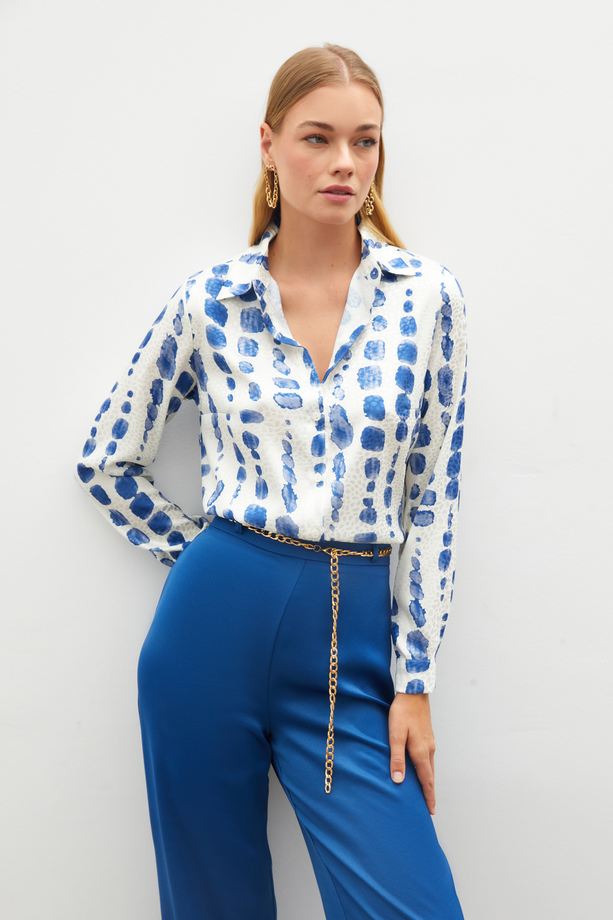 Desenli Klasik Gömlek - SAX MAVİ