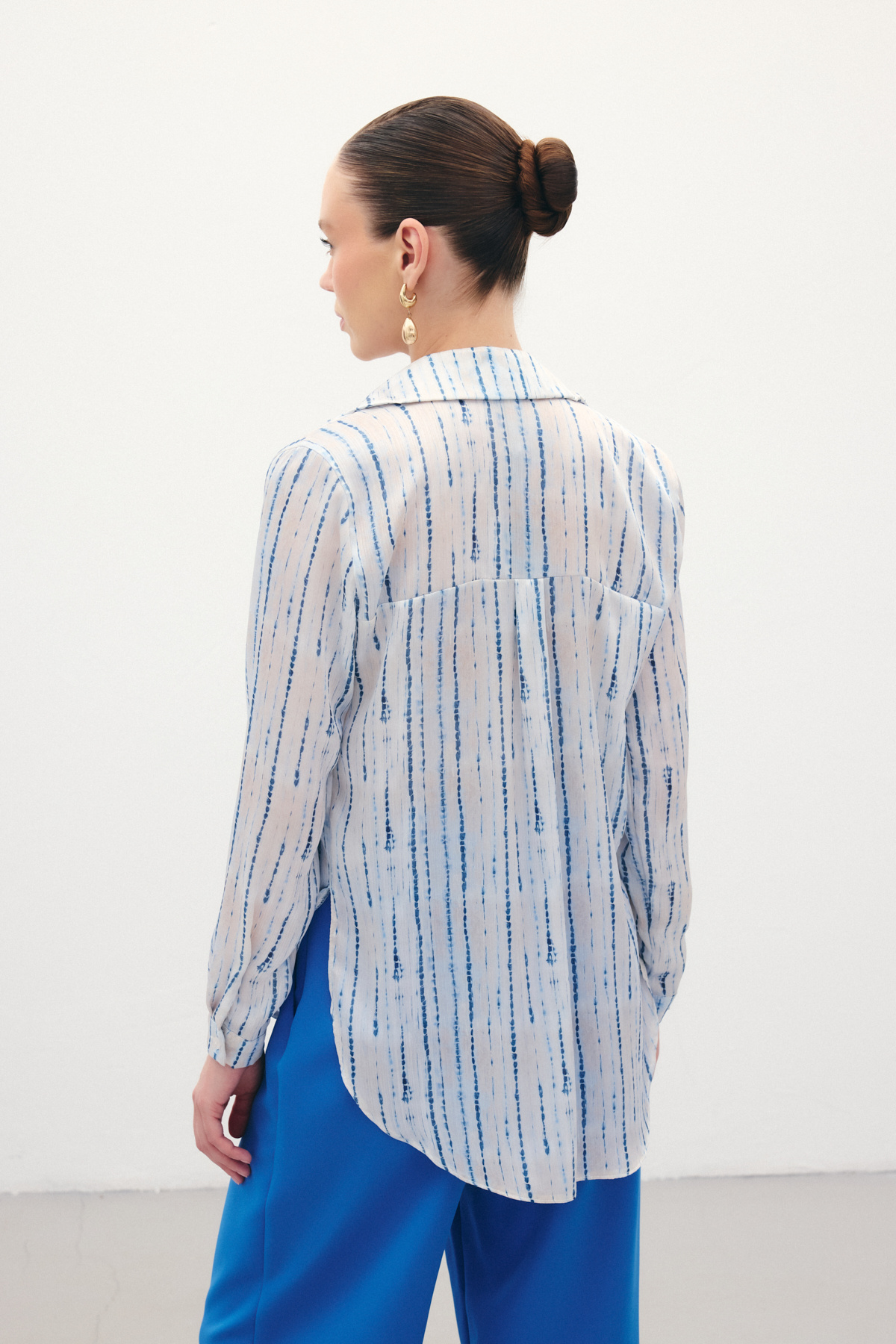 Desenli Klasik Gömlek - Sax Mavi